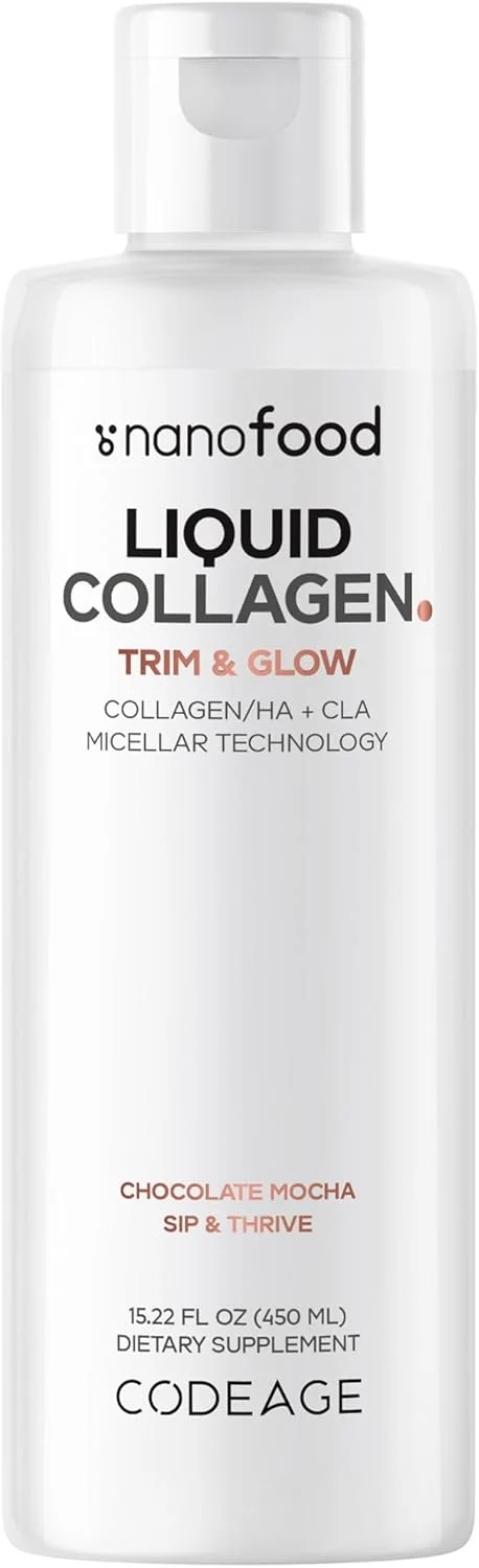 مکمل کلاژن مایع Codeage Beauty Trim & Glow، پپتیدهای کلاژن لیپوزومی با طعم شکلات، CLA اسید لینولئیک مزدوج، اسید هیالورونیک، ویتامین E، هیدرولیز شده، غیر GMO، 15.22 مکمل کلاژن مایع Codeage Beauty Trim & Glow، پپتیدهای کلاژن لیپوزومی با طعم شکلات، CLA اسید لینولئیک مزدوج، اسید هیالورونیک، ویتامین E، هیدرولیز شده، غیر GMO، 15.22
