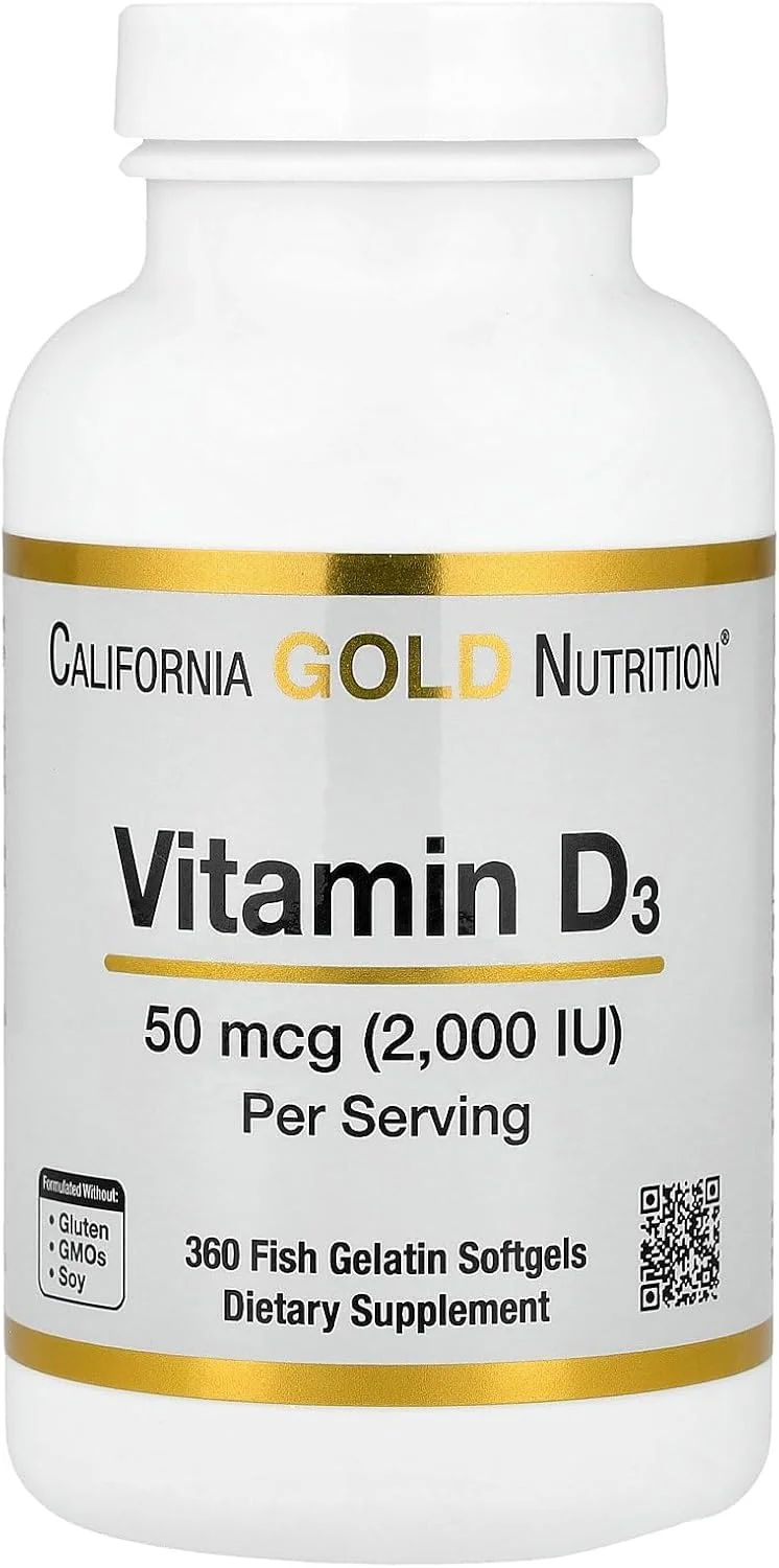 کالیفرنیا گلد Nutrition، ویتامین D3، 50 میکروگرم (2000 واحد بین المللی)، 360 سافت ژل ژلاتین ماهی