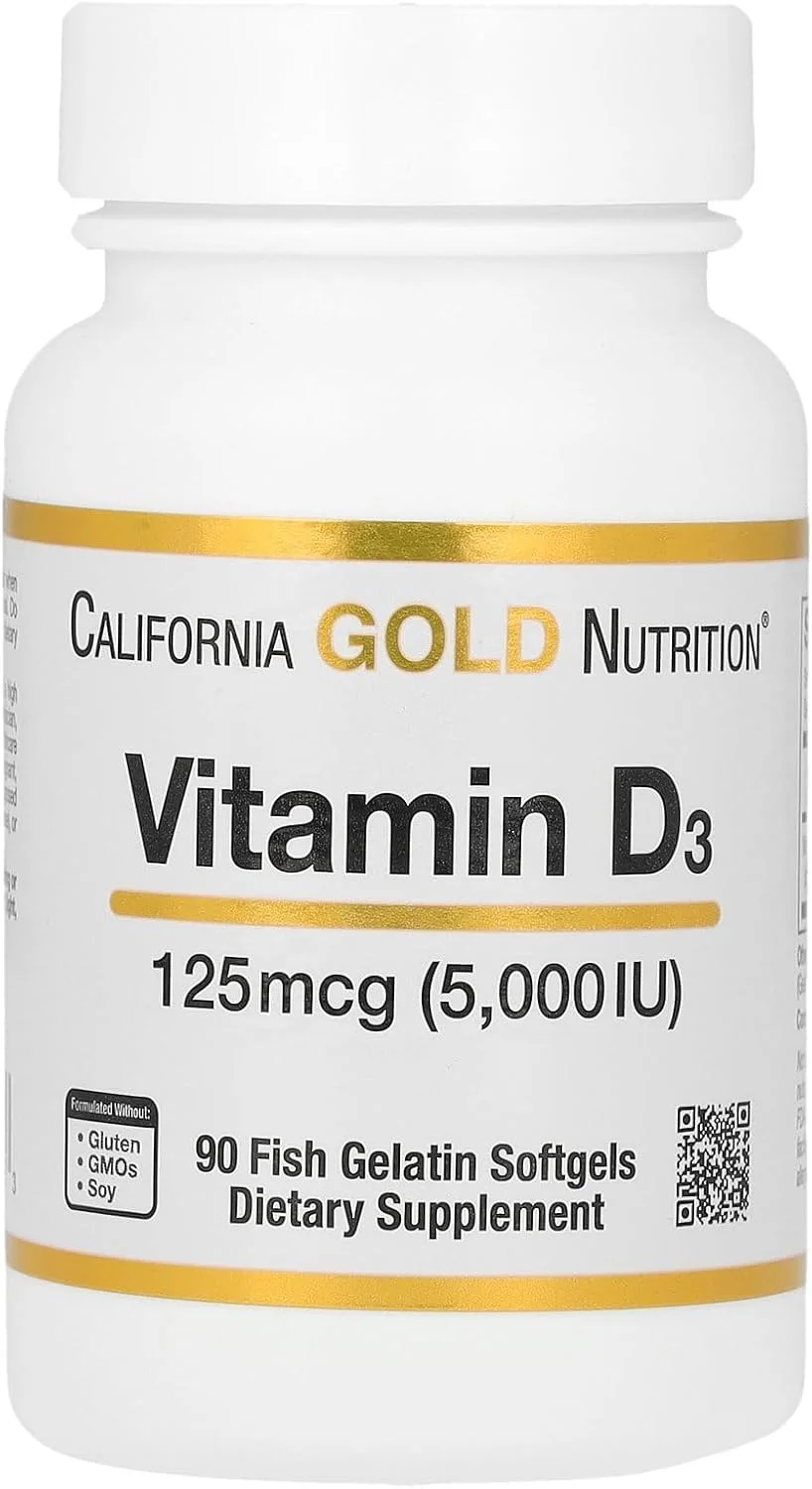 کالیفرنیا گلد Nutrition، ویتامین D3، 125 میکروگرم (5000 واحد بین المللی)، 90 سافت ژل ژلاتین ماهی