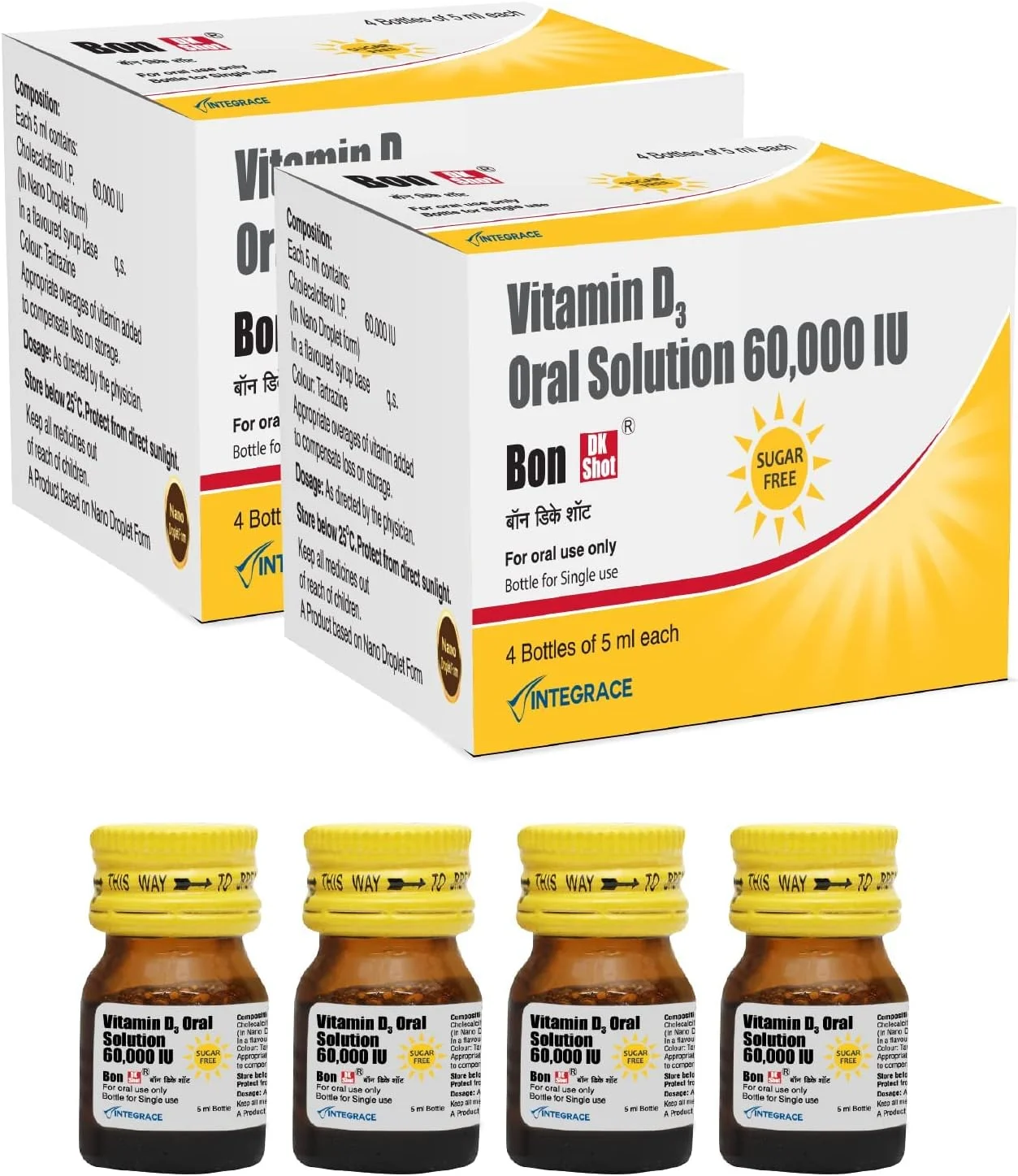 محلول خوراکی ویتامین D3 بدون قند Bon DK (8 شات 5 میلی لیتری) | شات بدون قند با طعم آناناس