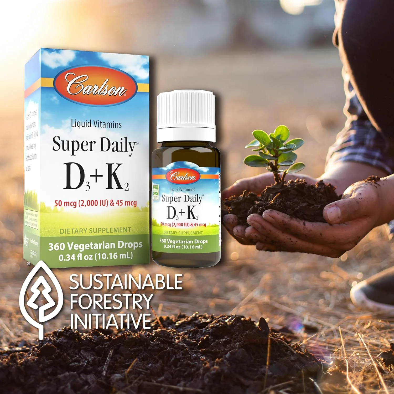 کارلسون سوپر دیلی D3 + K2، 50 میکروگرم D3 + 45 میکروگرم MK-7، سلامت قلب و استخوان، 360 قطره مایع، 10.16 میلی لیتر