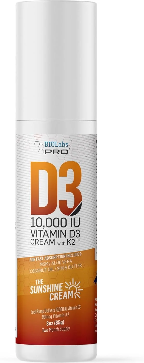 کرم ویتامین D3 طبیعی BIOLABS PRO با دوز 10000 واحد بین المللی - حداکثر قدرت - مبارزه طبیعی با کمبود ویتامین D - حاوی ویتامین K2 و عصاره برگ زیتون - ایمن و موثر (10000 واحد بین المللی - 85 گرم)