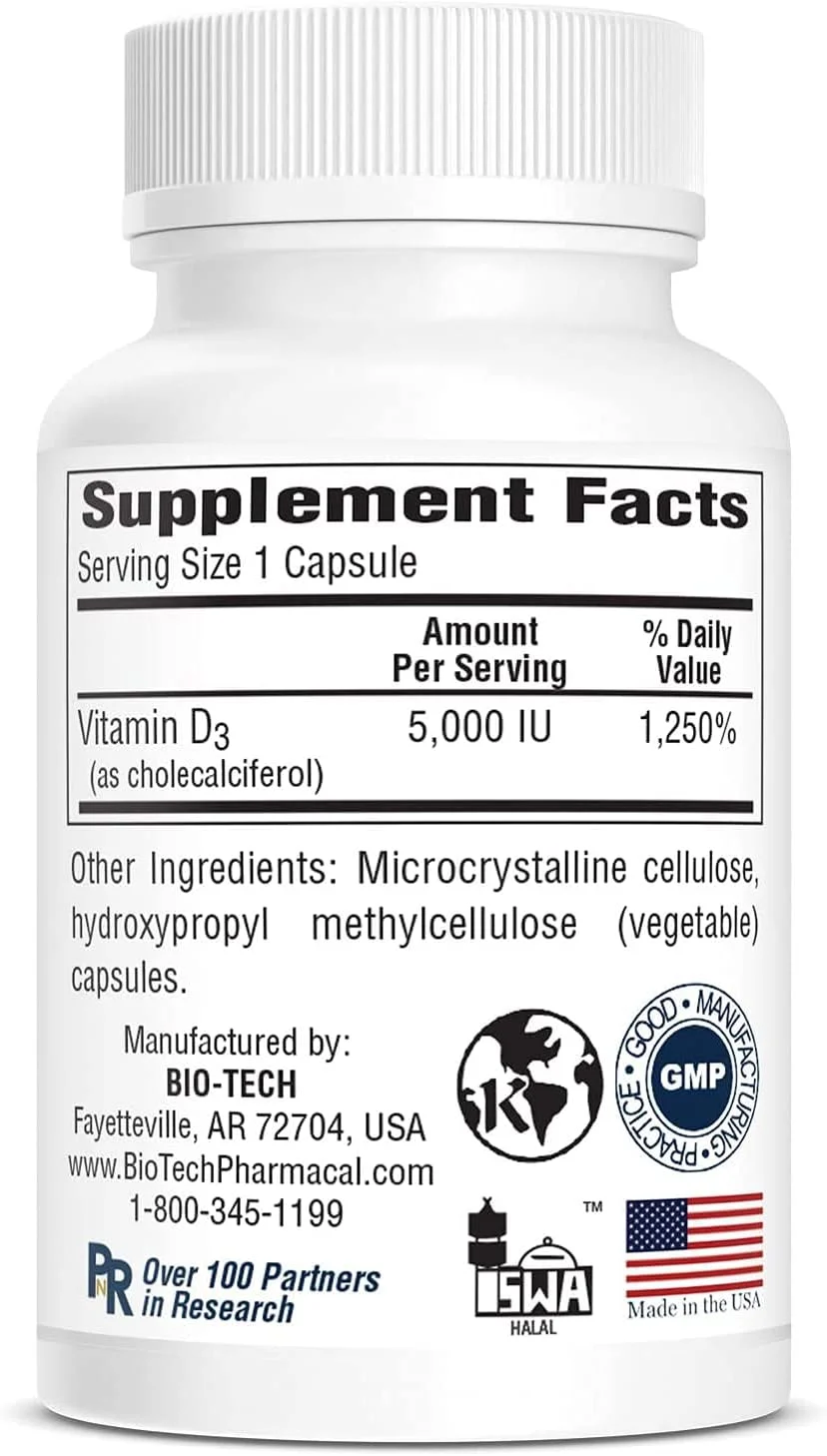 Bio-Tech Pharmacal ویتامین D3 (D3-5 5k IU، تعداد 250 گیاهی)