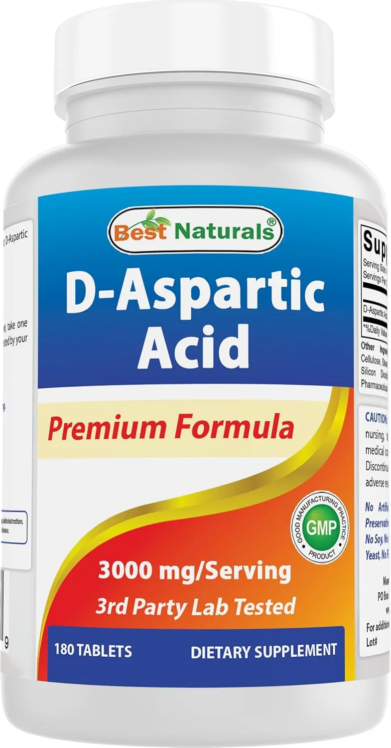 بهترین نچرالز دی آسپارتیک اسید (DAA) 3000 میلی گرم در هر وعده - غیر GMO و بدون گلوتن - 180 قرص