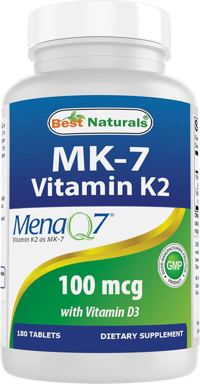 بهترین مکمل ویتامین K2 (MK7) با ویتامین D3، برای سلامت استخوان و قلب (5000 واحد بین المللی ویتامین D3 و 100 میکروگرم ویتامین K2 MK7)، 180 قرص
