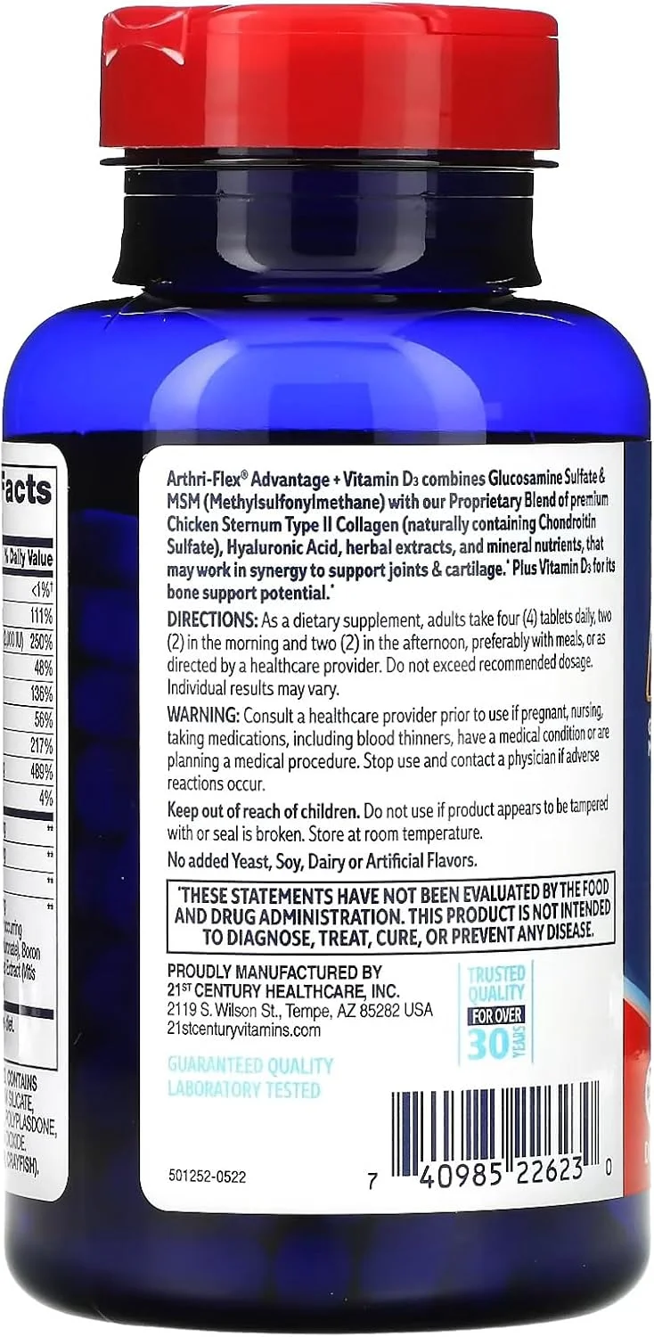 قرص های روکش دار 21st Century Arthi-Flex Advantage + ویتامین D3، 120 عدد