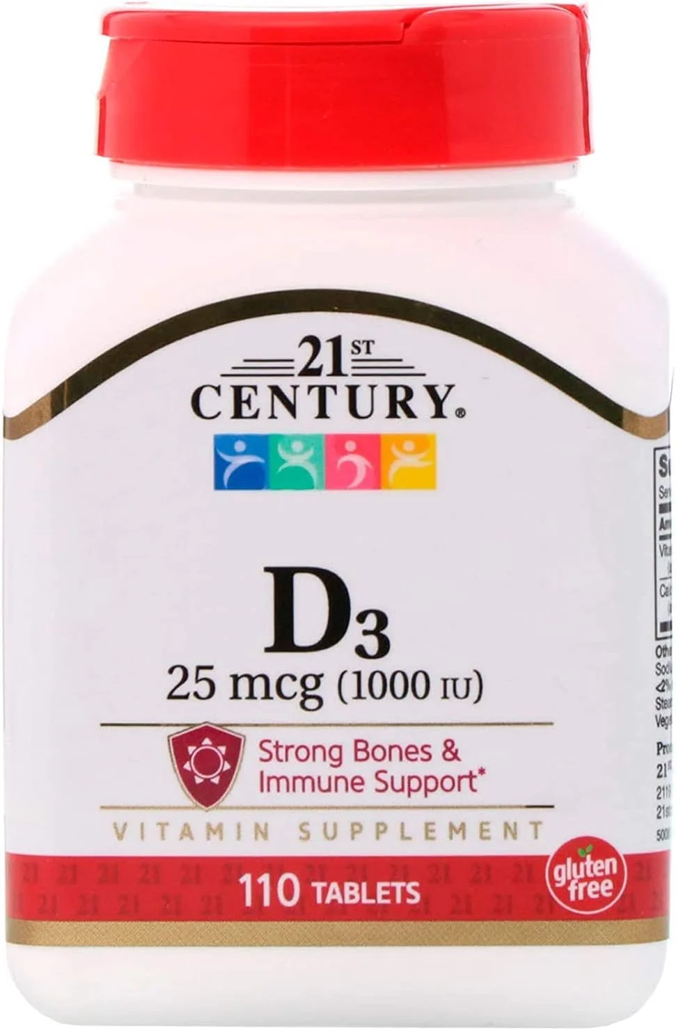 قرص ویتامین D3 21st Century، تقویت استخوان و سیستم ایمنی، 25 میکروگرم (1000 واحد بین المللی)، 110 عدد