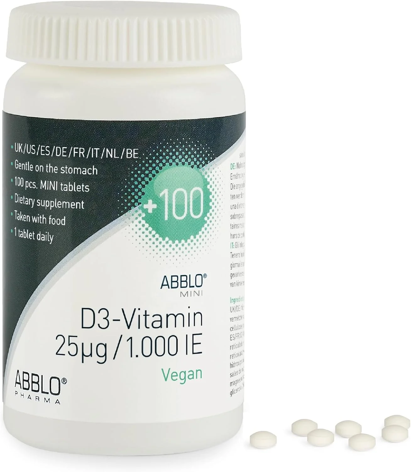 آبلو ویتامین D3 گیاهی 1000 واحد بین المللی (25 میکروگرم) تامین 100 روزه برای پشتیبانی از سیستم ایمنی