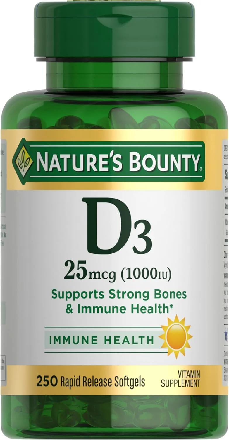 قرص و مکمل ویتامین D3 Nature's Bounty، پشتیبانی از سلامت استخوان و سیستم ایمنی، 1000 واحد بین المللی (250 سافت ژل)