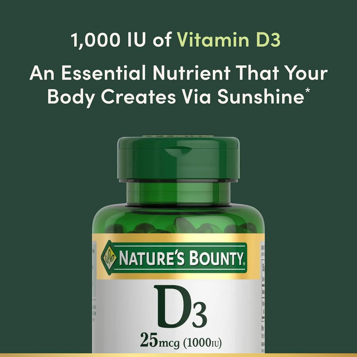 قرص و مکمل ویتامین D3 Nature's Bounty، پشتیبانی از سلامت استخوان و سیستم ایمنی، 1000 واحد بین المللی (250 سافت ژل)