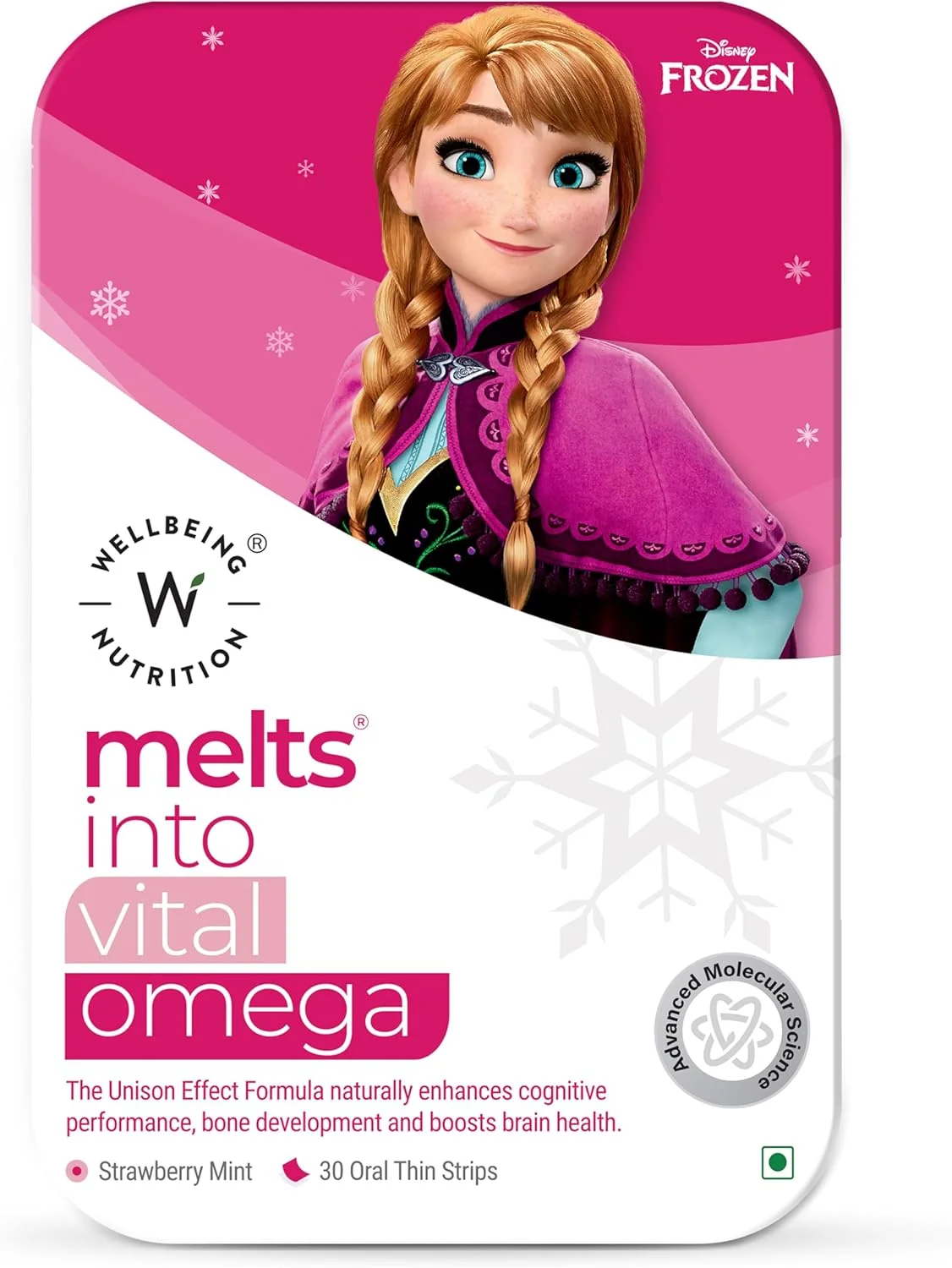 قرص های ذوب شدنی آنا Wellbeing Nutrition | امگا 3 گیاهی برای کودکان (6+) پشتیبانی از رشد مغز، تمرکز، سلامت چشم و قلب | امگا 3 EPA DHA جلبکی | طعم نعناع توت فرنگی (30 نوار خوراکی)