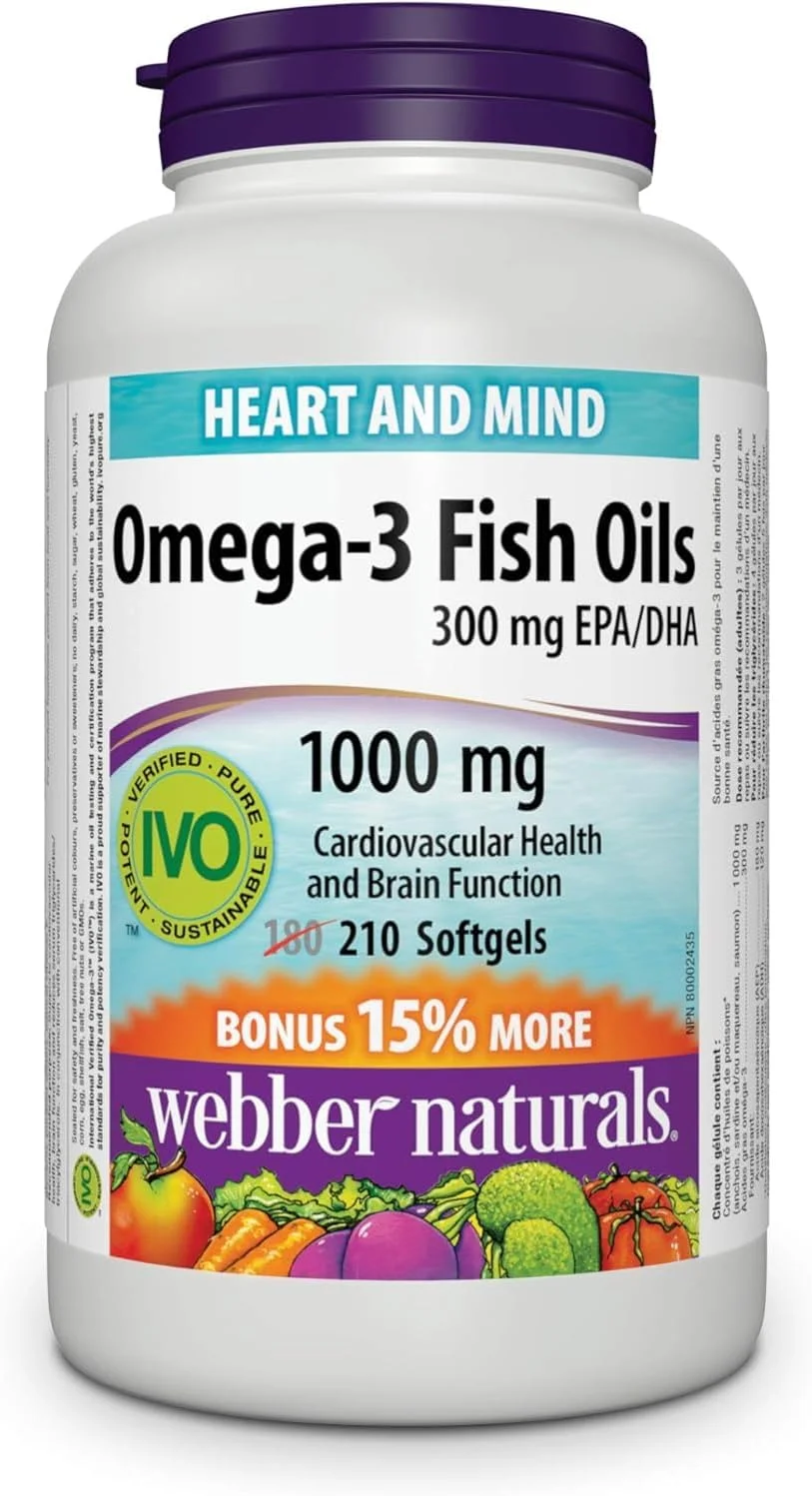 کپسول ژلاتینی امگا 3 روغن ماهی و سالمون Webber Naturals، 300 میلی گرم، 210 عدد