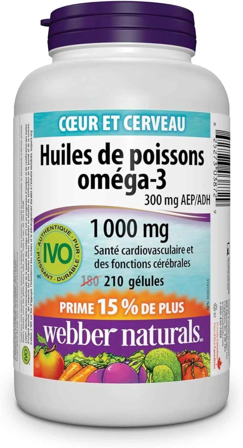 کپسول ژلاتینی امگا 3 روغن ماهی و سالمون Webber Naturals، 300 میلی گرم، 210 عدد