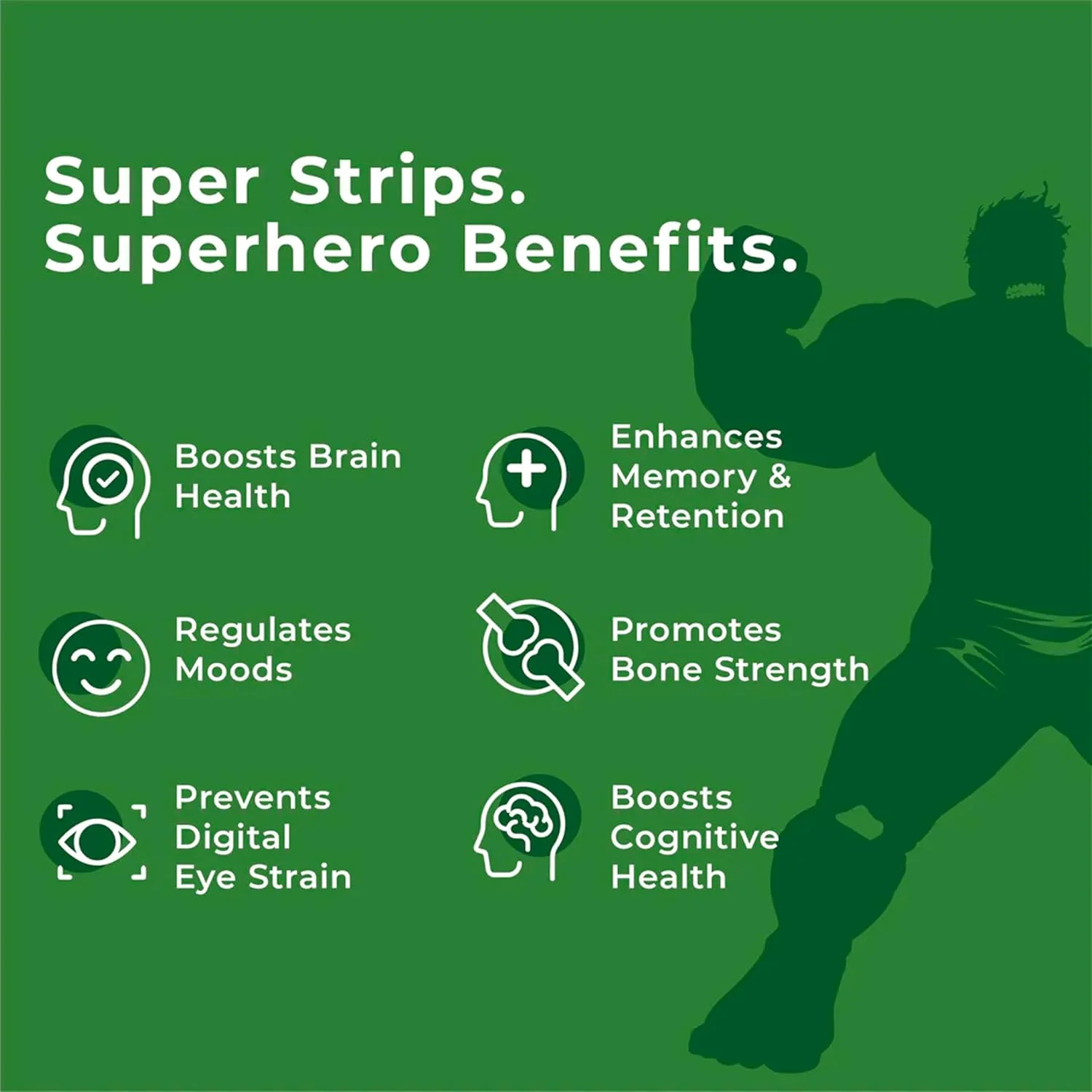 نوار خوراکی امگا 3 گیاهی کودکان (6+) Wellbeing Nutrition Marvel Hulk Melts | پشتیبانی از رشد مغز، تمرکز، سلامت چشم و قلب | امگا 3 EPA DHA جلبکی | طعم نعناع توت فرنگی (30 عدد)