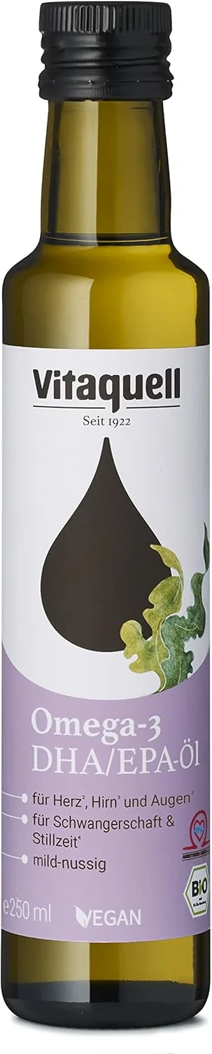 روغن ارگانیک امگا 3 DHA ویتاکوئل، 250 میلی لیتر، وگان با روغن جلبک، غنی از اسید دوکوزاهگزانوئیک (DHA)