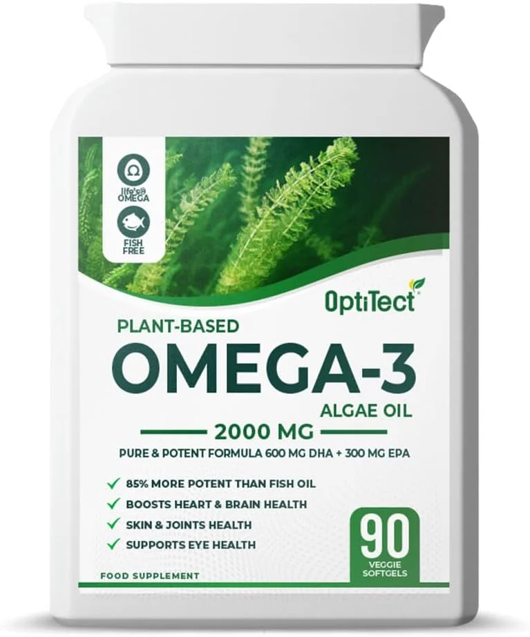 امگا 3 گیاهی Optitect، 90 سافت ژل گیاهی | 85% قوی تر از روغن ماهی | پشتیبانی از سلامت قلب، مغز، پوست و چشم | 600 میلی گرم DHA، 300 میلی گرم EPA | بدون ماهی، وگان، بدون گلوتن