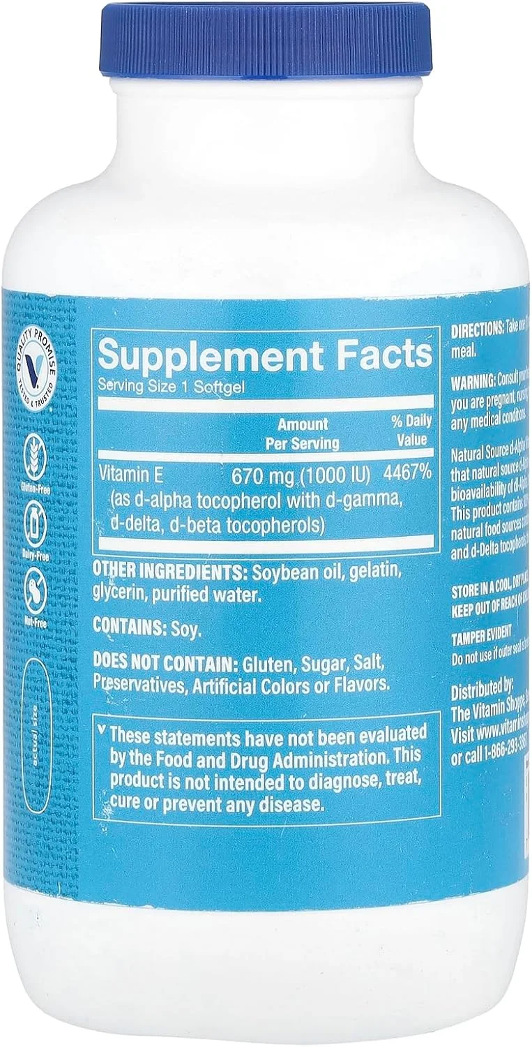 ویتامین ای ۱۰۰۰ واحد بین المللی با منبع طبیعی، پشتیبانی از سیستم قلبی عروقی سالم، سلامت سیستم ایمنی و سلامت چشم، مصرف روزانه (۲۴۰ سافت ژل)