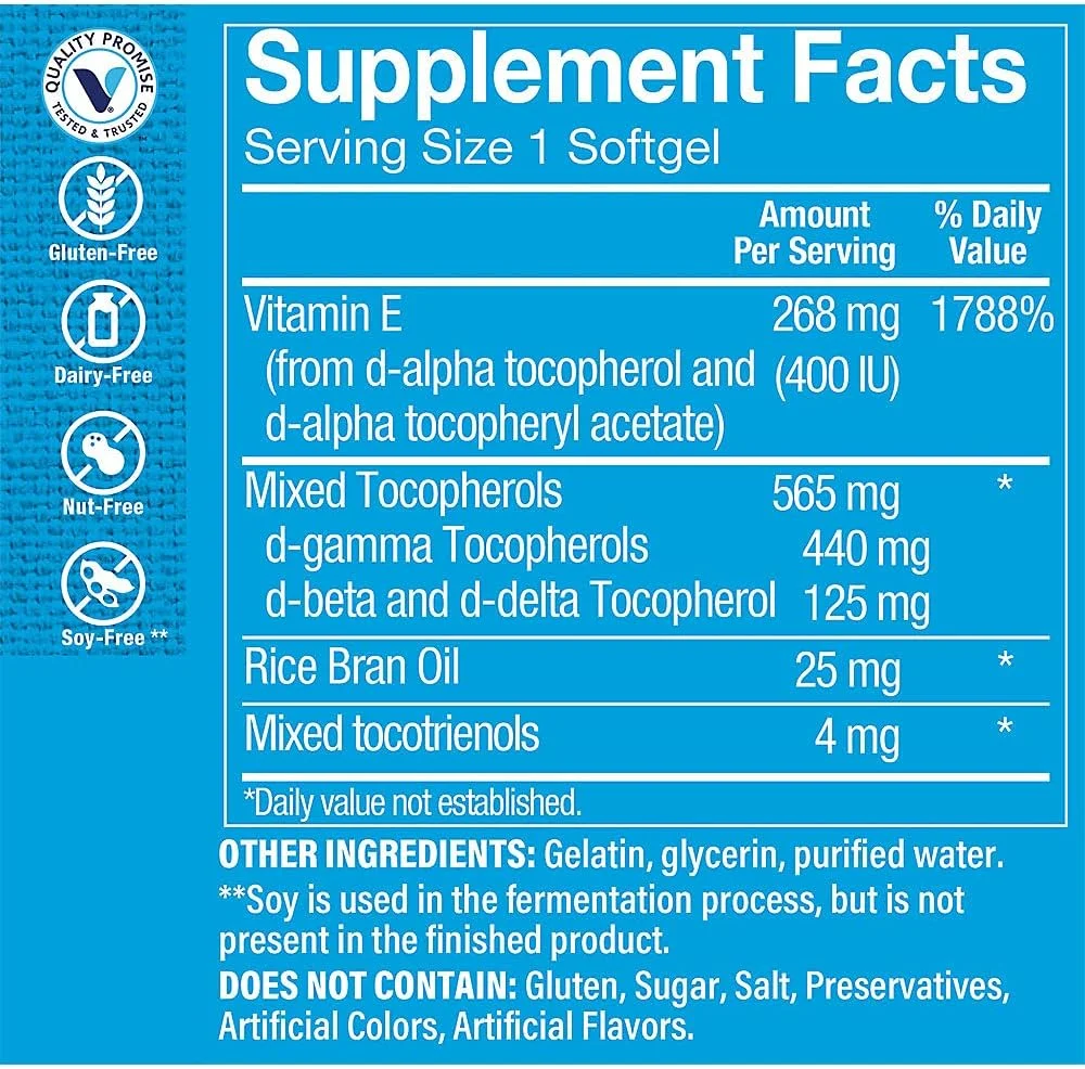 سافت ژل ویتامین ای 400 واحد بین المللی Vitamin Shoppe E400 High Gamma – آنتی اکسیدان برای پشتیبانی از سلامت قلب و عروق، سیستم ایمنی و چشم – منبع طبیعی ویتامین ای با قابلیت جذب بالا (به عنوان توکوفرول های مخلوط) (120 سافت ژل)