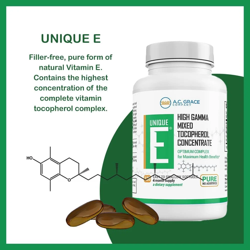 توکوفرول های ترکیبی شرکت آ.ث. گریس یونیک ای، 120 سافت ژل، پشتیبانی از عملکرد سالم مغز، سلامت عمومی و پشتیبانی از پیری، ویتامین ای کاملا طبیعی و کوشر توکوفرول های ترکیبی شرکت آ.ث. گریس یونیک ای، 120 سافت ژل، پشتیبانی از عملکرد سالم مغز، سلامت عمومی و پشتیبانی از پیری، ویتامین ای کاملا طبیعی و کوشر