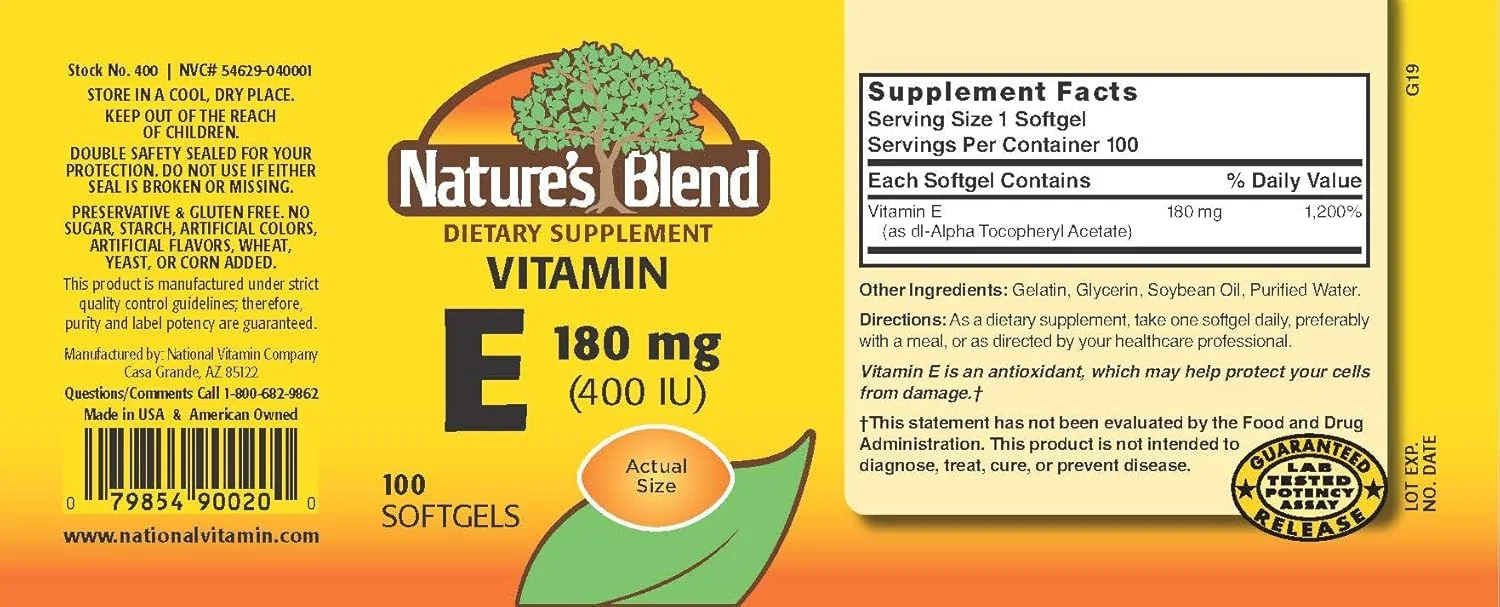 کپسول ویتامین ای 400 واحد بین المللی Nature's Blend، 100 عددی