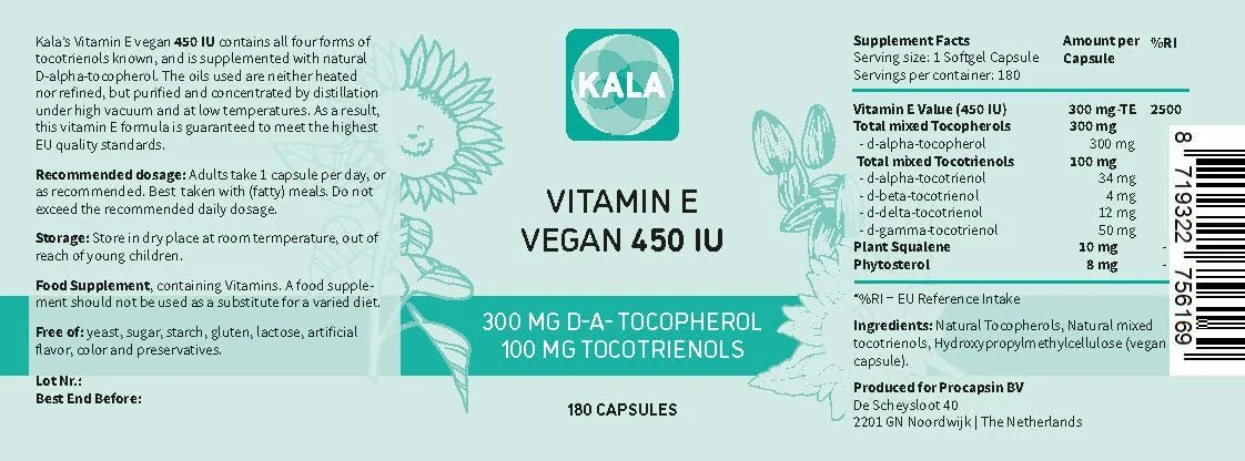 ویتامین ای 450 واحد بین المللی کالا هلث، 400 میلی گرم توکوفرول + توکوترینول، ویتامین ای وگان - آلفا توکوفرول + هر 4 توکوترینول – آلفا توکوترینول + بتا توکوترینول + دلتا توکوترینول و گاما توکوترینول ویتامین ای 450 واحد بین المللی کالا هلث، 400 میلی گرم توکوفرول + توکوترینول، ویتامین ای وگان - آلفا توکوفرول + هر 4 توکوترینول – آلفا توکوترینول + بتا توکوترینول + دلتا توکوترینول و گاما توکوترینول