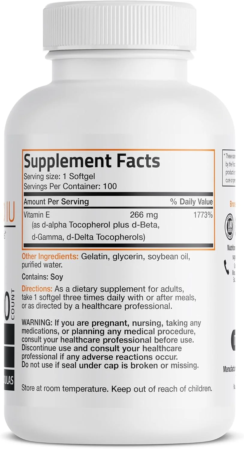 کمپلکس ویتامین ای طبیعی برونسون 400 واحد بین المللی (دی-آلفا توکوفرول)، 100 سافت ژل