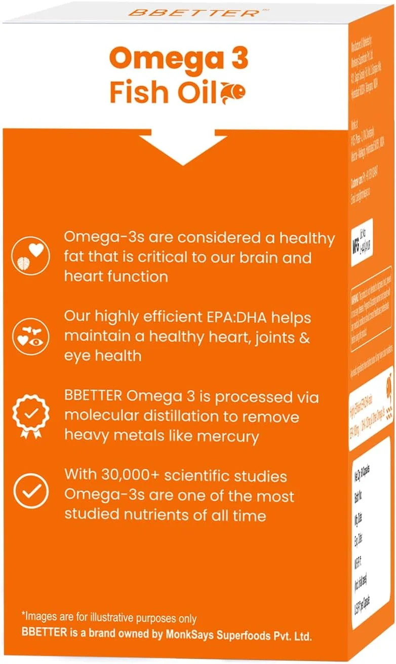 روغن ماهی امگا 3 BBETTER | کپسول های 1000 میلی گرمی اسید چرب امگا 3 با 180 میلی گرم EPA و 120 میلی گرم DHA | مکمل روغن ماهی امگا 3 برای زنان و مردان - بسته 2 عددی (120 سافت ژل)
