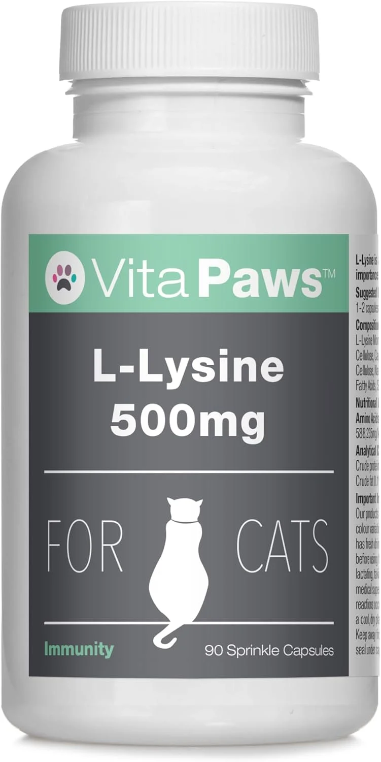 ال-لیزین 500 میلی گرمی ویتاپاوز برای گربه ها ™ | 90 کپسول پودری | انتخابی محبوب برای سیستم ایمنی گربه ها | تولید شده در انگلستان