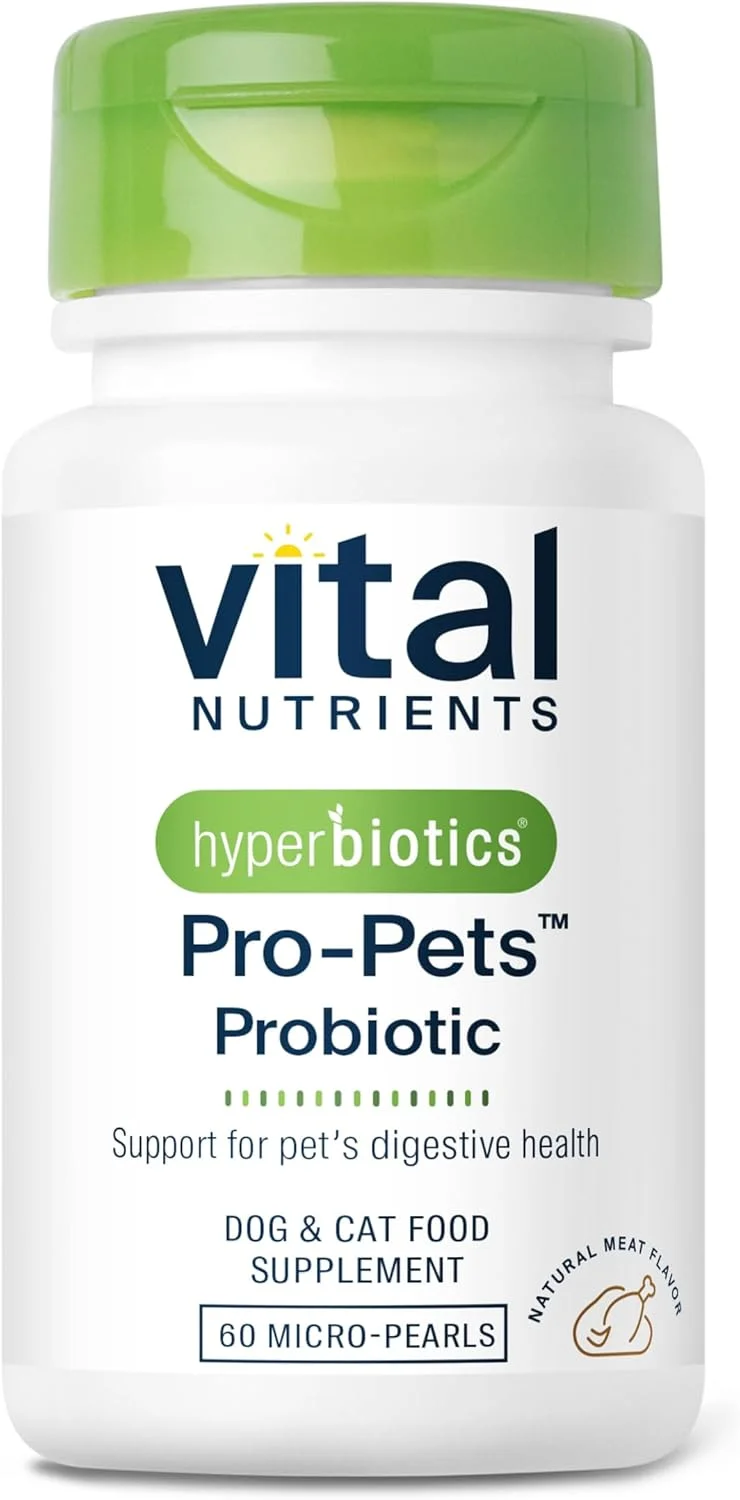 پروبیوتیک Vital Nutrients Pro Pets Probiotics برای سگ و گربه | پروبیوتیک سگ برای سلامت دستگاه گوارش، سلامت روده، اسهال گهگاهی* | طعم لذیذ گوشت | غیر GMO | هایپربیوتیکس | 60 میکرو قرص