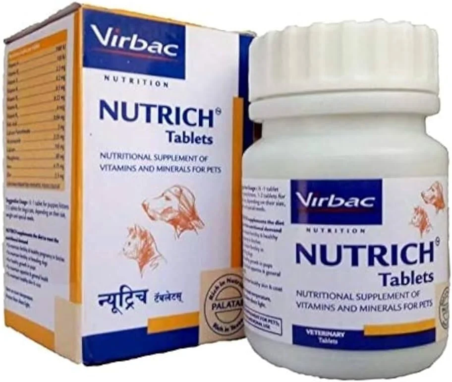 قرص های مکمل مواد معدنی و ویتامین نوتریچ ویرباک 60 عددی برای سگ و گربه