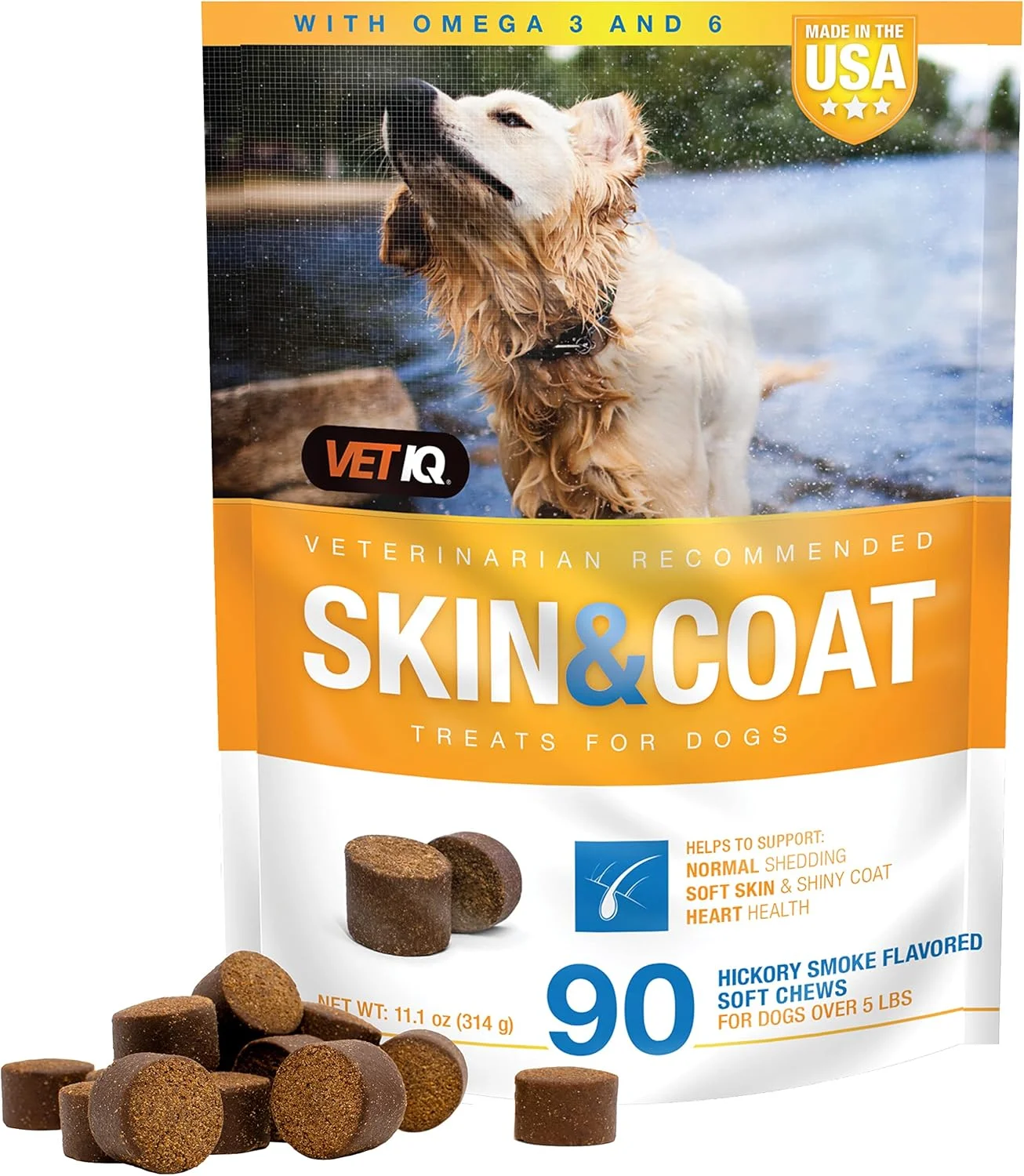 مکمل پوست و مو VetIQ برای سگ ها، تشویقی های نرم برای حمایت از پوست و موی سالم، 90 عدد