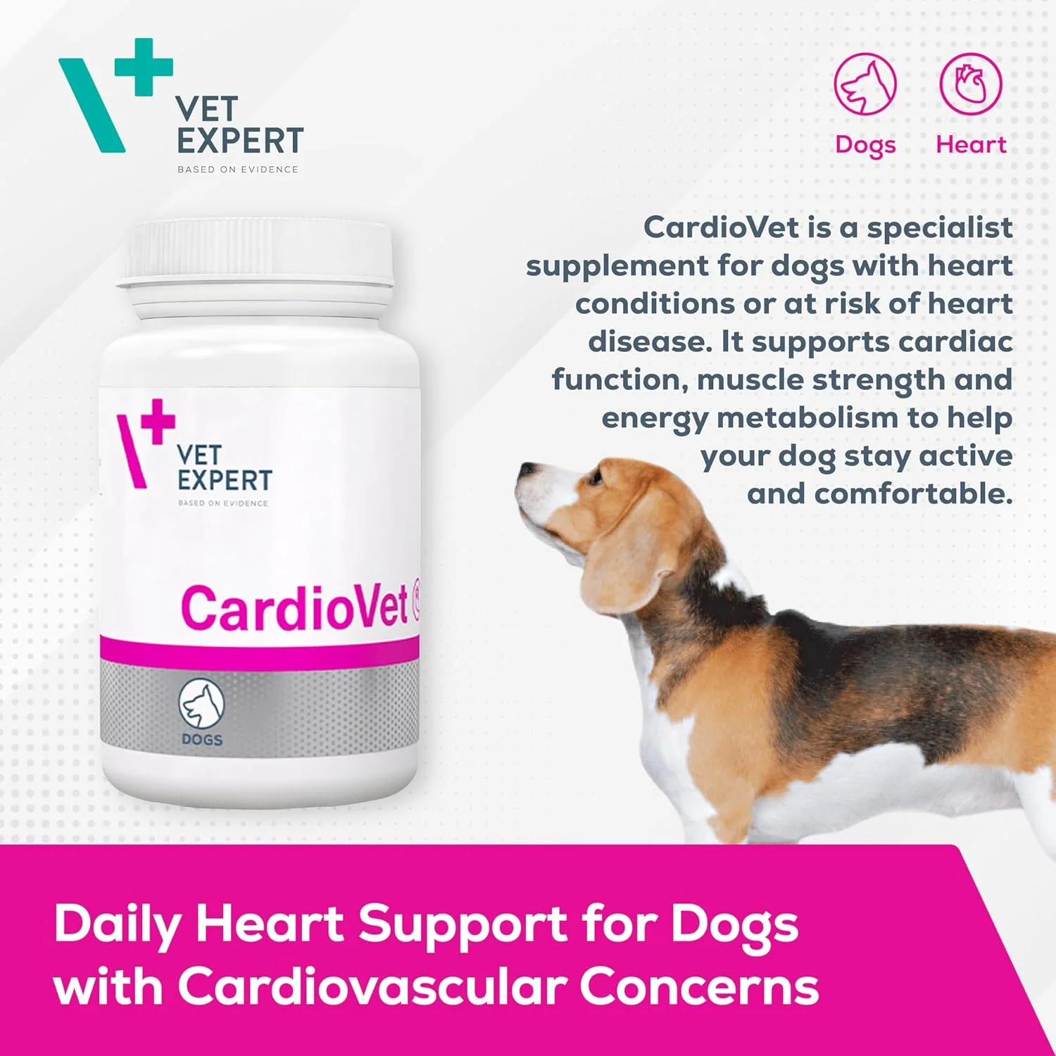 قرص کاردیووت وت اکسپرت 90 عددی، این مکمل برای سگ های مبتلا به نارسایی میوکارد ناشی از کاردیومیوپاتی متسع و نارسایی دریچه میترال در نظر گرفته شده است.
