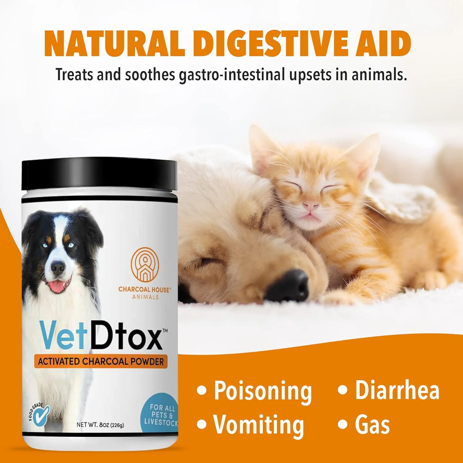 پودر زغال فعال VetDtoxTM برای حیوانات خانگی و دام - ۱ کوارت توسط VetDtoxTM