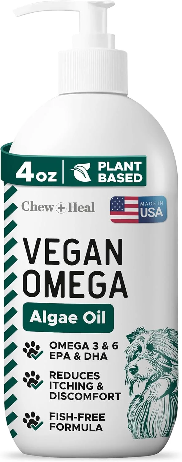 روغن امگا 3 گیاهی برای سگ ها - 118 میلی لیتر روغن جلبک بدون ماهی برای پوست و پوشش سالم - ساخته شده با اسیدهای چرب امگا 3 و 6، EPA، DHA و DPA - ساخت ایالات متحده آمریکا