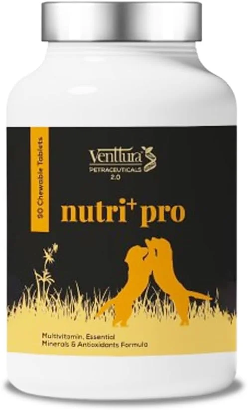 قرص های جویدنی مولتی ویتامین Nutri+ Pro ونچورا برای سگ ها | فرمول مواد معدنی ضروری و آنتی اکسیدان برای رشد و شادابی بهتر | برای تمام مراحل زندگی | (90 قرص جویدنی)