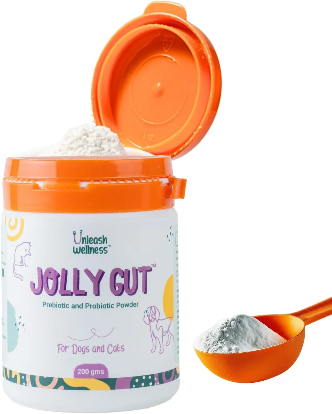 مکمل پری بیوتیک و پروبیوتیک جولی گات، سگ و گربه، پشتیبانی از اسهال و روده، بهبود هضم، ایمنی، آنزیم های گوارشی برای فلور روده، مناسب برای همه نژادها و سنین 200 گرم