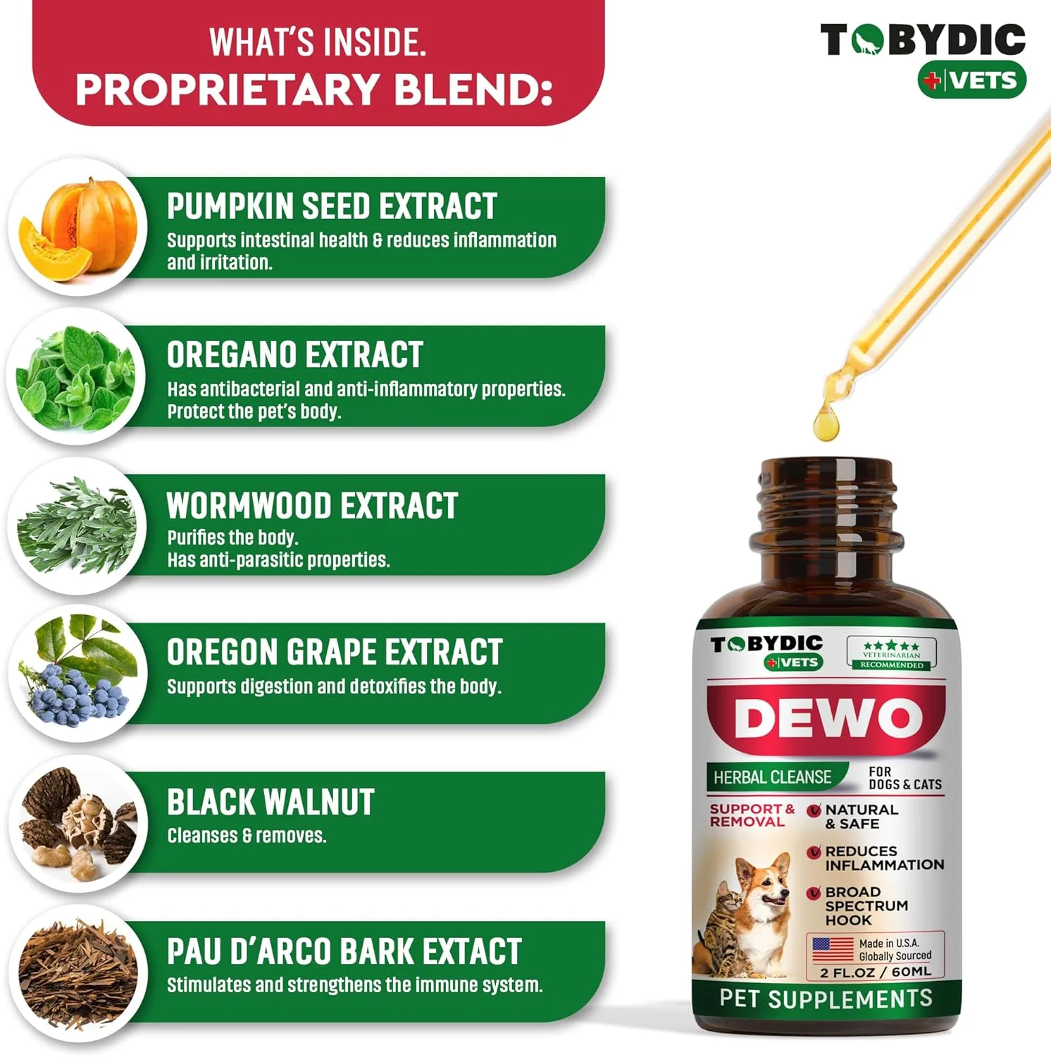 مایع مکمل گیاهی طبیعی با طیف گسترده برای دفاع روده و بهبود هضم گربه و سگ - تقویت سلامت روده - قطره های مکمل ساخت آمریکا