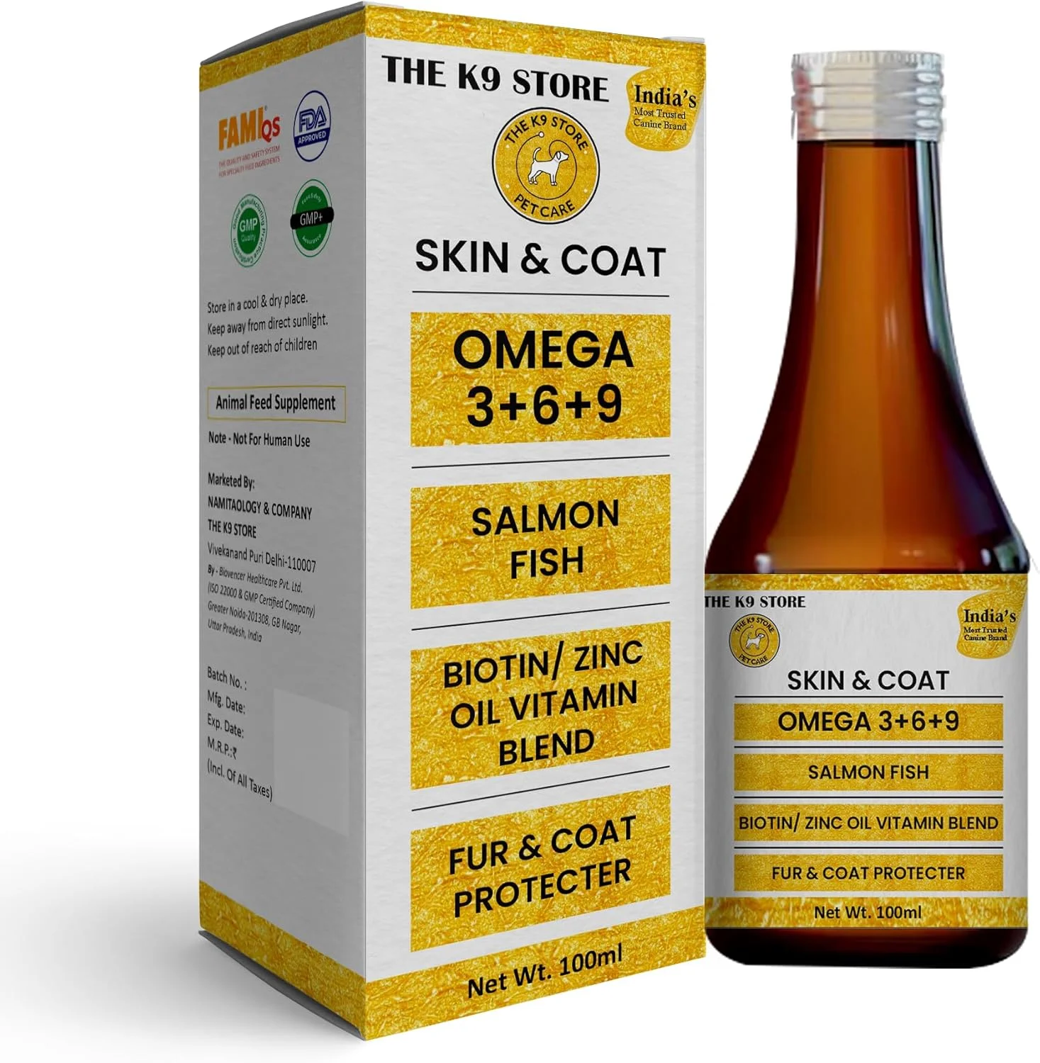 فرمول پوست و مو حاوی امگا 3 6 9 برای سگ ها و گربه ها، روغن ماهی سالمون، بیوتین، روغن زینک و ترکیب ویتامین ها برای سگ ها و گربه ها. روغن ماهی | داروی کنترل ریزش موی سگ (100 میلی لیتر)