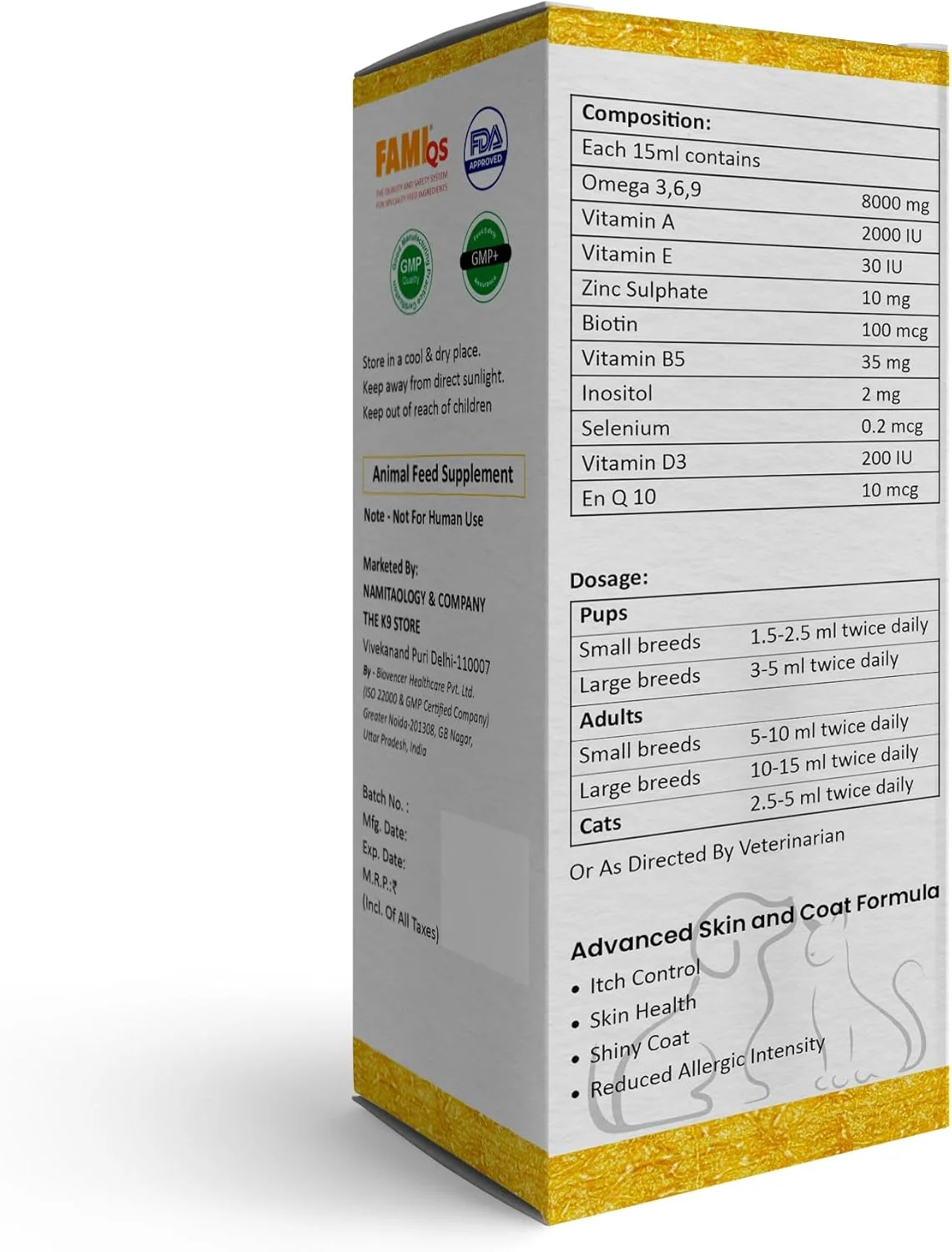 فرمول پوست و مو حاوی امگا 3 6 9 برای سگ ها و گربه ها، روغن ماهی سالمون، بیوتین، روغن زینک و ترکیب ویتامین ها برای سگ ها و گربه ها. روغن ماهی | داروی کنترل ریزش موی سگ (100 میلی لیتر)