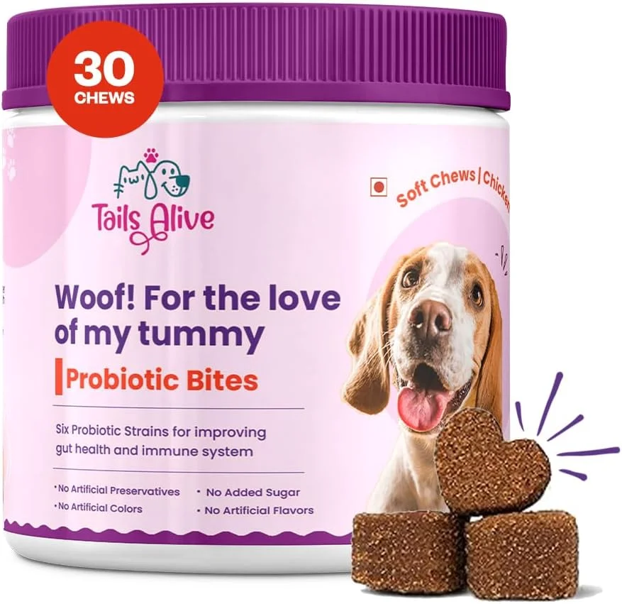 مکمل جویدنی نرم پروبیوتیک برای سگ ها | شش سویه پروبیوتیک برای سلامت روده و هضم | طعم مرغ | پشتیبانی از عملکرد سیستم ایمنی | 30 جویدنی نرم