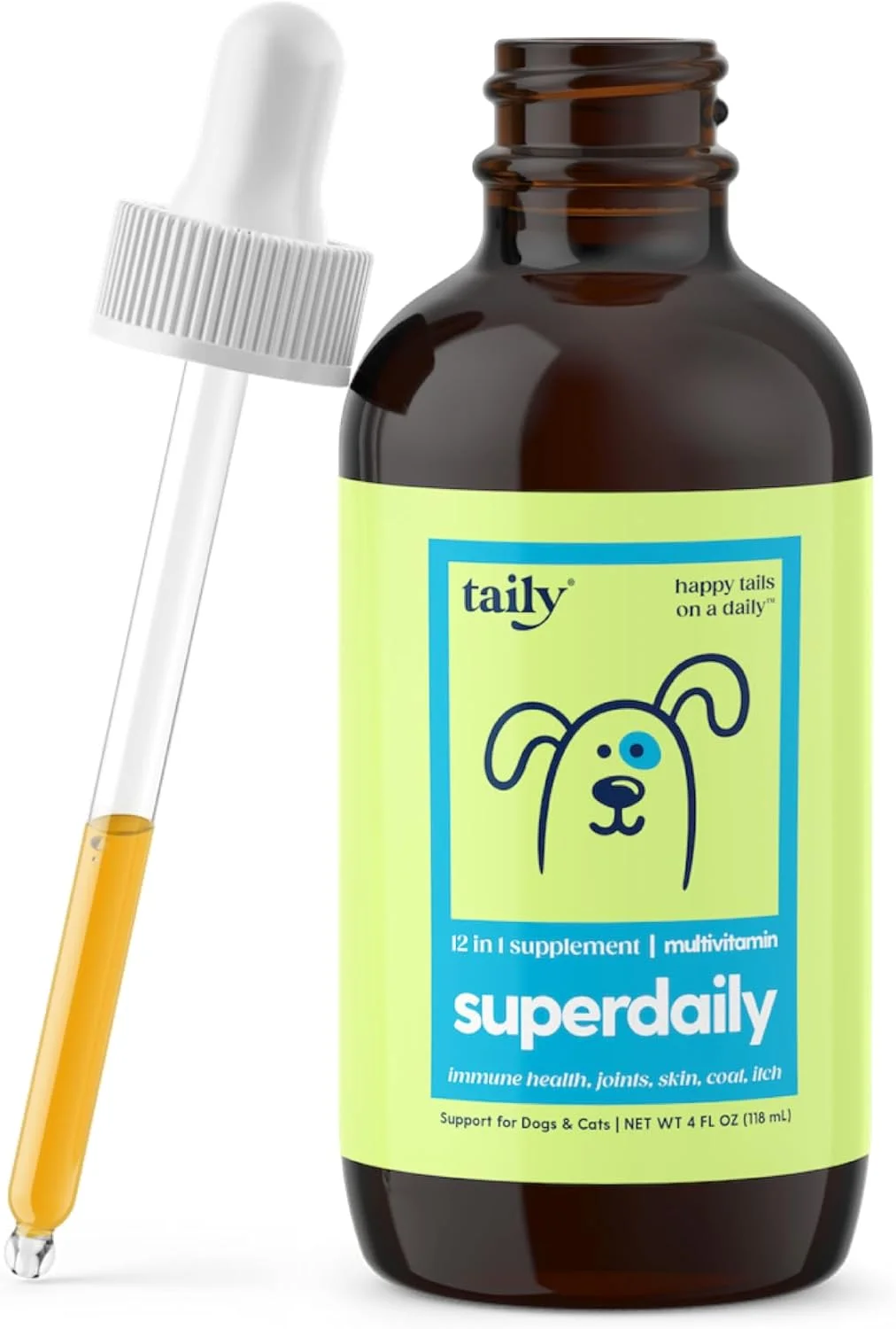 مولتی ویتامین مایع Taily با کلاژن مایع برای سگ و گربه - فرمول فوق العاده روزانه 12 در 1 برای حمایت از مفاصل، روده، آلرژی، ایمنی، پوست، پوشش و دستگاه ادراری - کلاژن مایع، گلوکزامین برای سگ ها