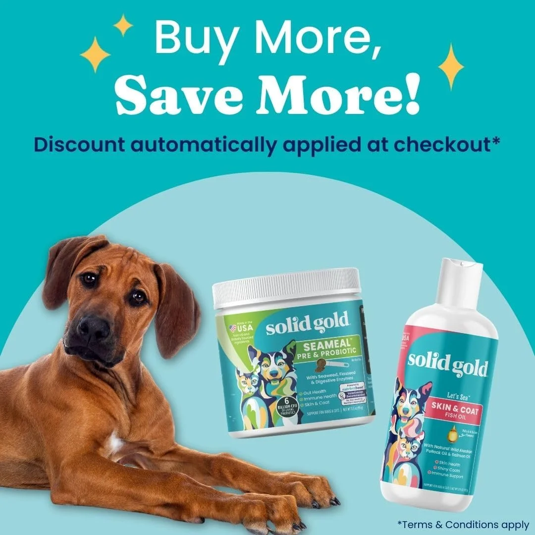 پودر پروبیوتیک SeaMeal Solid Gold برای گربه و سگ، مناسب برای سلامت دستگاه گوارش - مکمل مولتی ویتامین سگ و گربه حاوی پودر کلپ به همراه پری‌بیوتیک‌ها و آنزیم‌های گوارشی برای پوست، پوشش و روده + تقویت سیستم ایمنی - 100 گرم