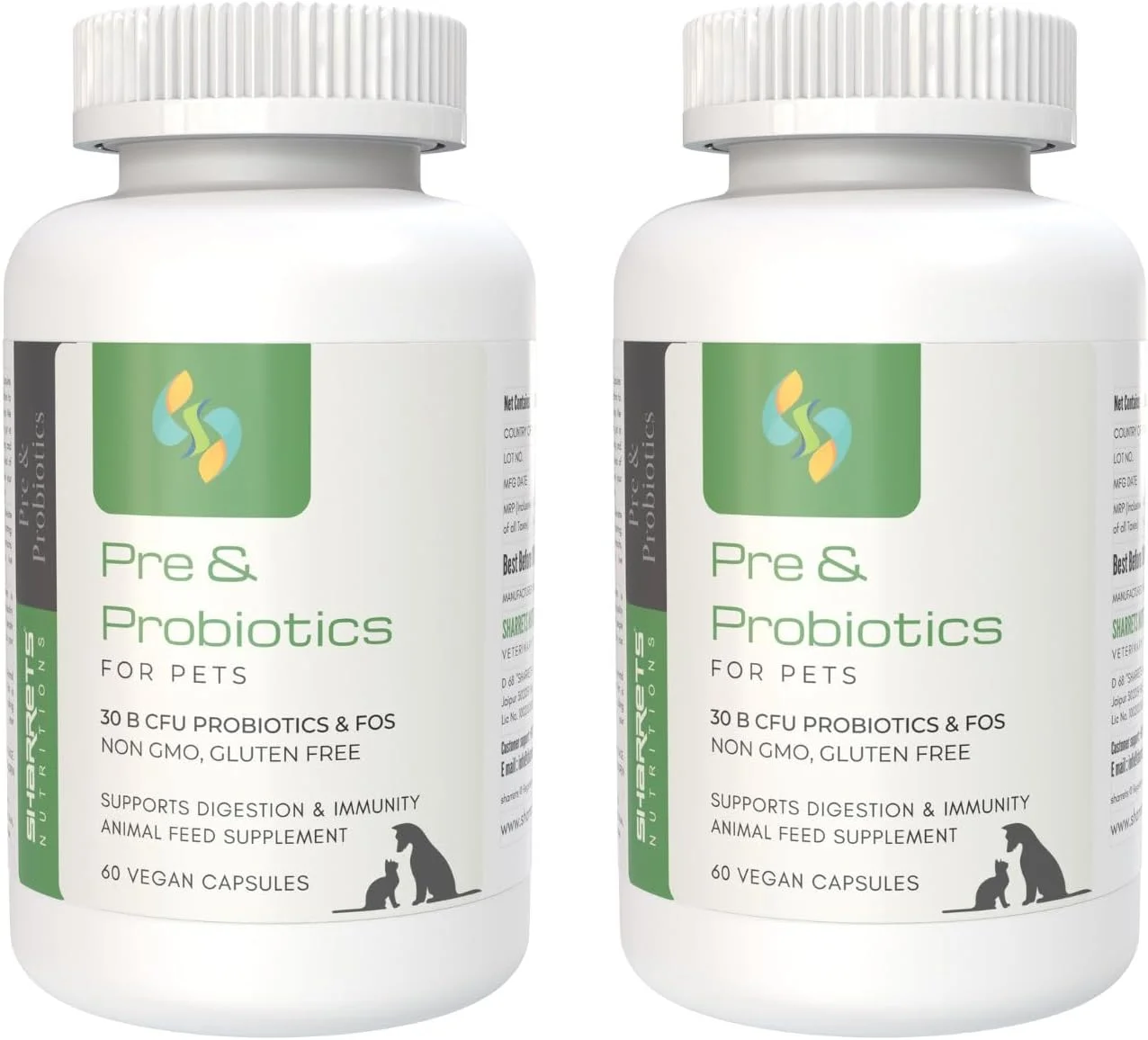 کپسول های پری بیوتیک و پروبیوتیک شاررتس، مکمل تقویت کننده ایمنی و گوارش برای سگ، گربه و حیوانات خانگی، 2 بسته 60 عددی