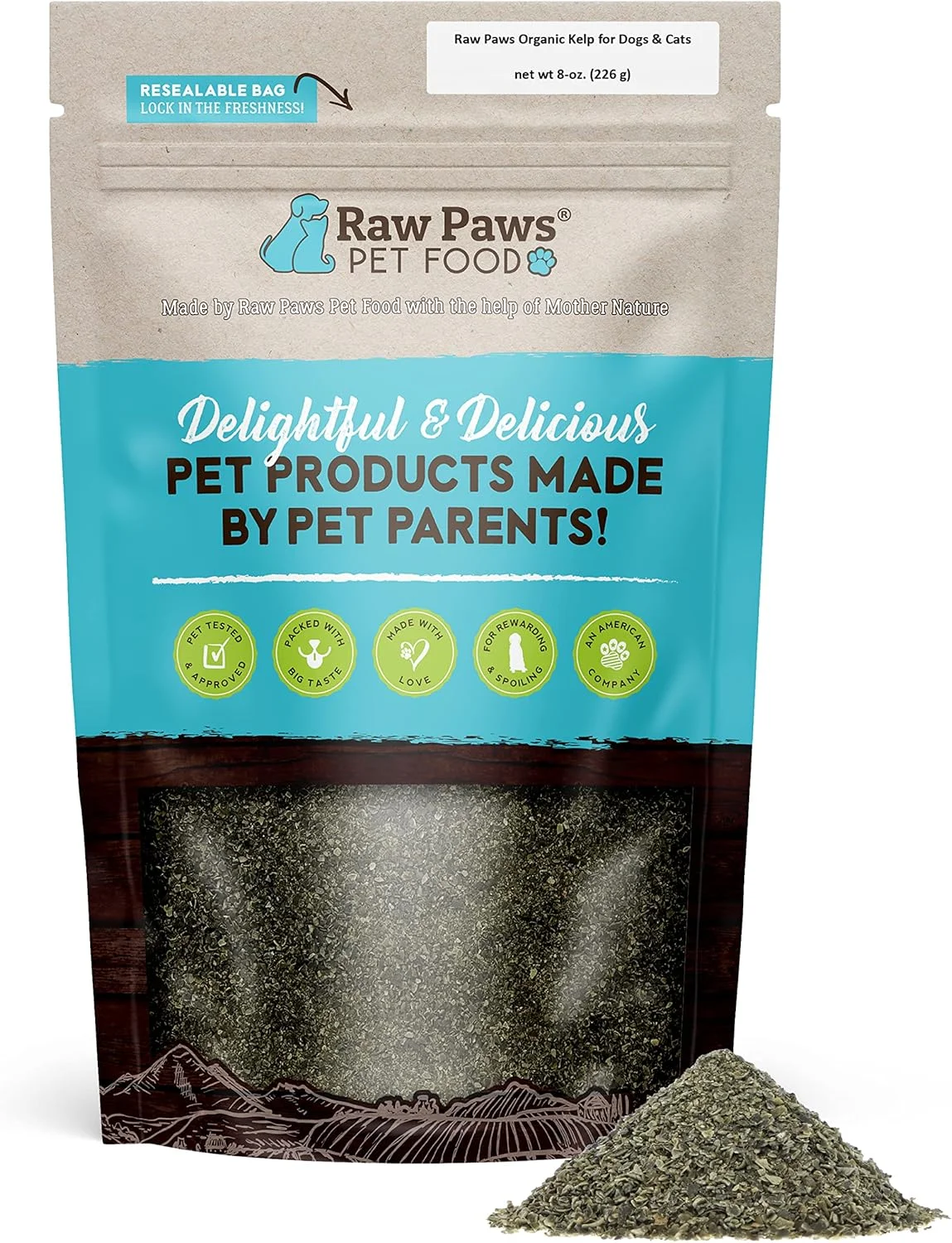پودر جلبک دریایی ارگانیک Raw Paws برای سگ و گربه (226 گرم) - سرشار از ید برای سلامت تیروئید، گوارش و سیستم ایمنی - جلبک دریایی خشک شده برای سگ ها - مکمل پودر جلبک دریایی