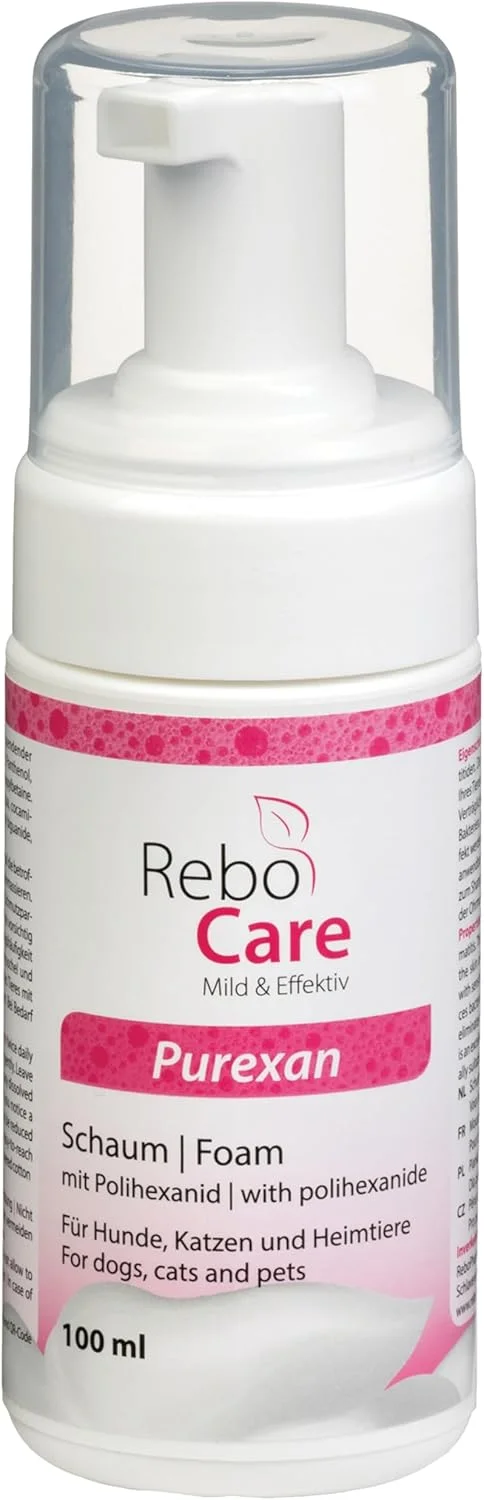 فوم مراقبت از پوست و موی حیوانات خانگی Purexan حجم 100 میلی لیتر: محصول مراقبت ملایم برای پوست و موی حیوانات، خنثی کننده بو، ایده آل برای التهابات پوستی، سازگار با محیط زیست، مناسب برای پوست های حساس