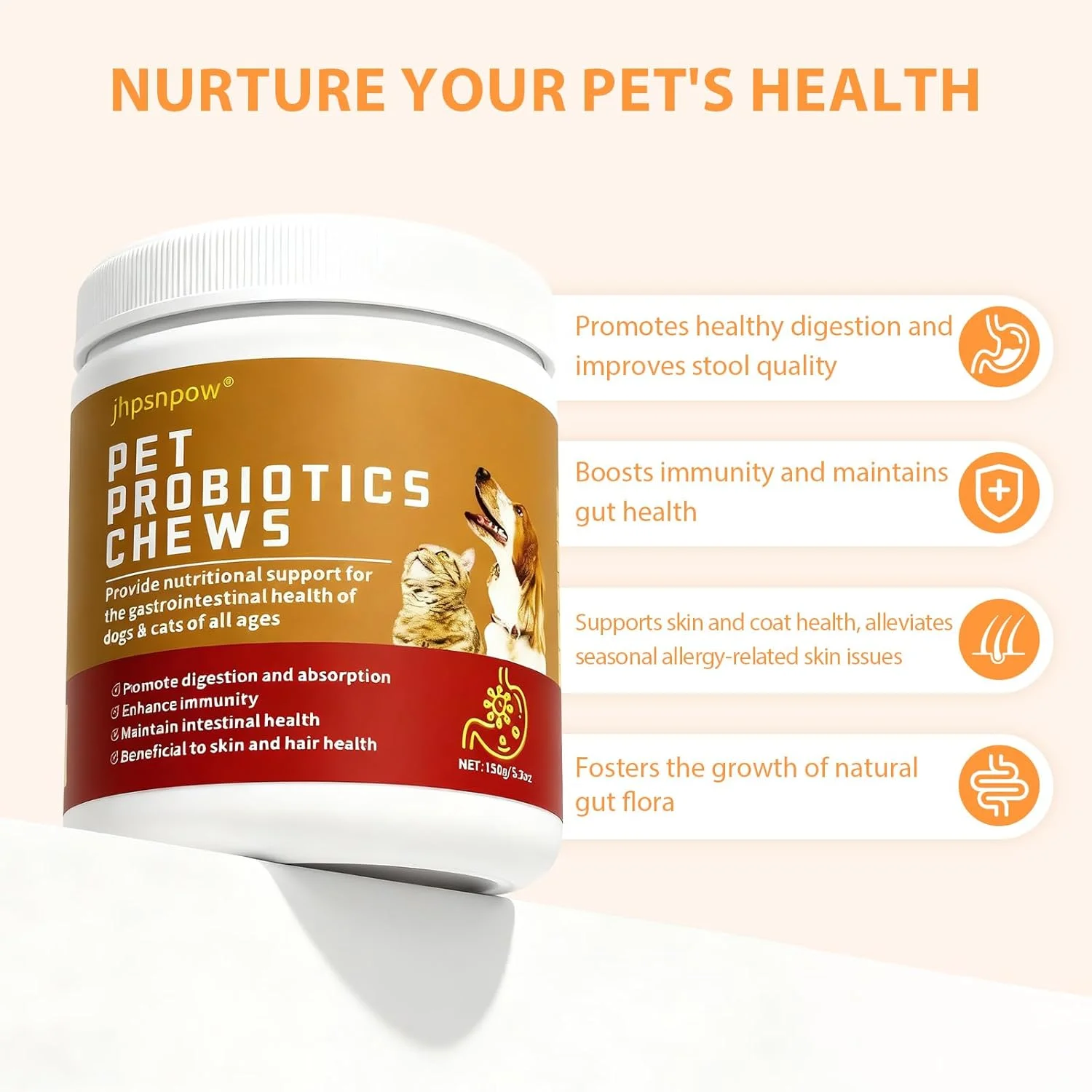 قرص های جویدنی پروبیوتیک برای سگ ها، آنزیم های گوارشی و پری بیوتیک ها، تنظیم سلامت روده، بهبود هضم و ایمنی، کاهش خارش و آلرژی، طعم مرغ، 150 گرم