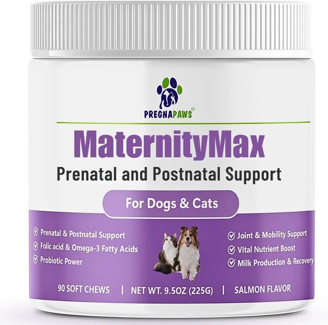 ویتامین های دوران بارداری برای سگ و گربه - مکمل قبل و بعد از زایمان با پروبیوتیک ها، گلوکوزامین، MSM، CoQ10 و ویتامین های ضروری - پشتیبانی از بارداری، شیردهی و بهبودی - 90 عدد جویدنی نرم (طعم ماهی سالمون)