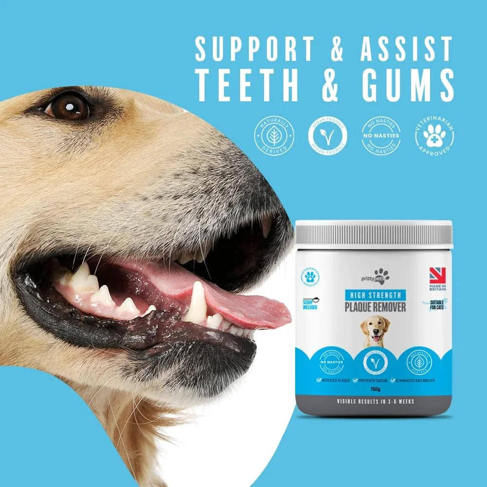 از بین برنده جرم دندان سگ 150 گرمی، مناسب سگ و گربه، 100% طبیعی، درمان جرم و پلاک دندان - به سادگی به غذا اضافه کنید، بدون نیاز به مسواک یا خمیر دندان سگ - از بین برنده بوی بد دهان (150 گرم)