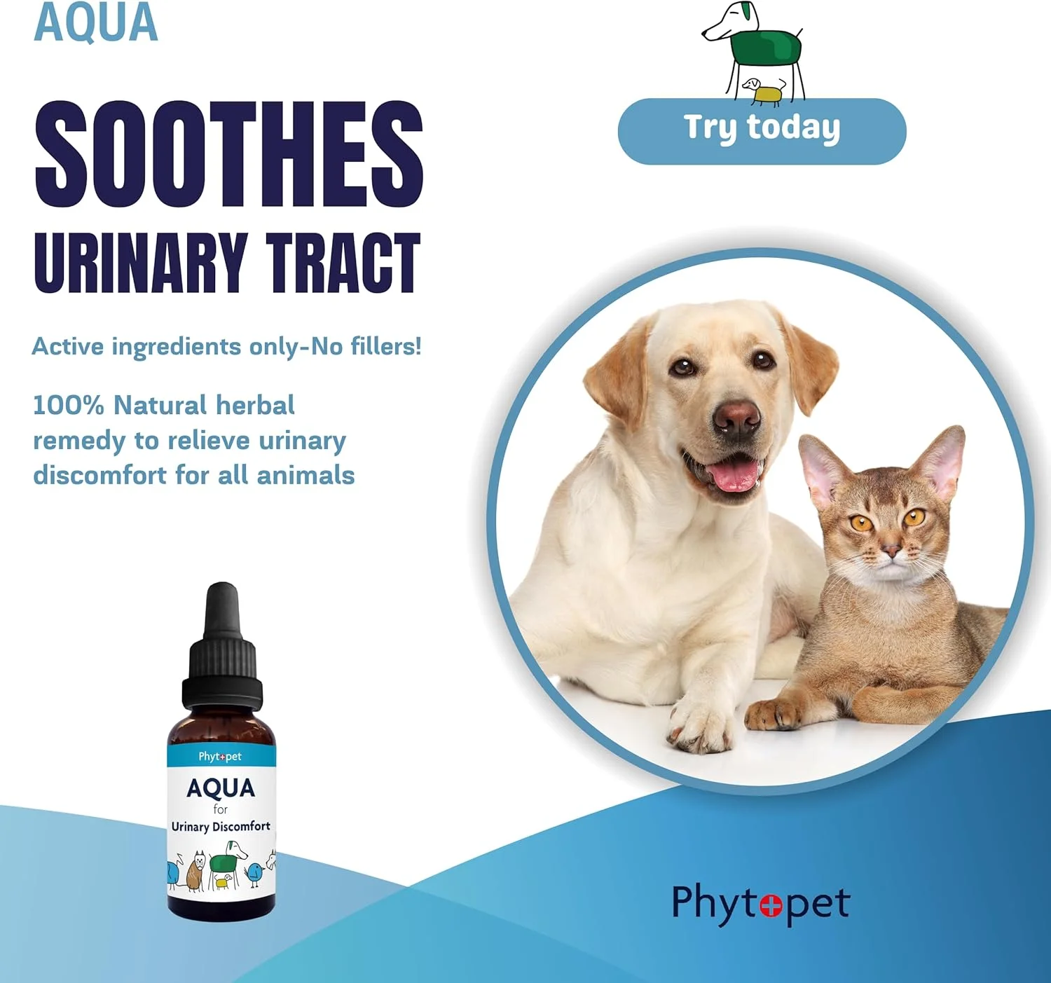 فیتوپت آکوا، کنترل طبیعی مثانه سگ و گربه برای حیوانات خانگی کوچک، داروی گیاهی سریع الاثر حیوانات خانگی 30 میلی لیتر - 100% گیاهی فیتوپت لوازم حیوانات خانگی