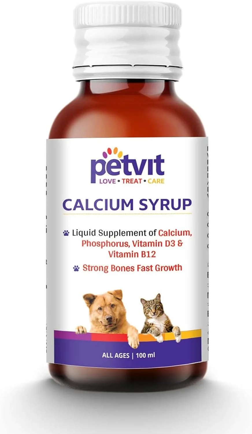 شربت کلسیم سگ پت ویت | کلسیم ضروری برای سگ ها | شربت کلسیم سگ برای استخوان های سالم | پشتیبانی از دندان های قوی | 100 میلی لیتر